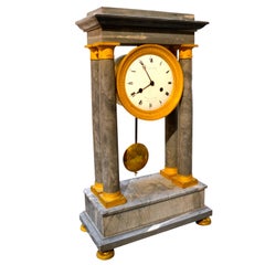 French Empire Turquin Grey Marble and Gilt bronze Portico Clock Stamped Lesieur