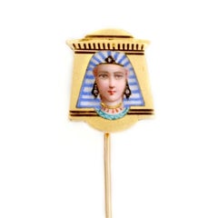 French Enamel and Diamond Egyptian Revival Stick Pin