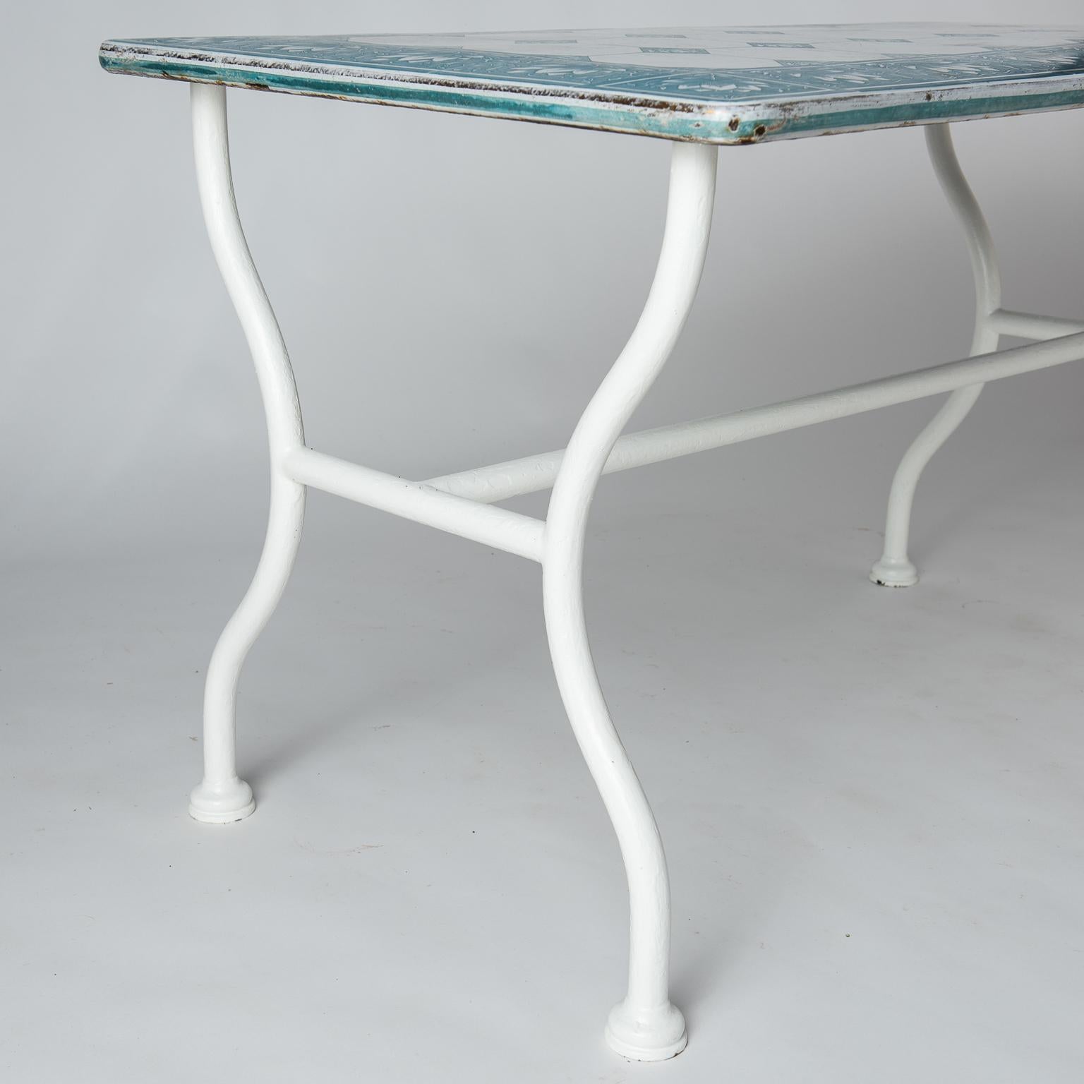 Iron French Enamel Top Florist's Table, circa 1950 For Sale