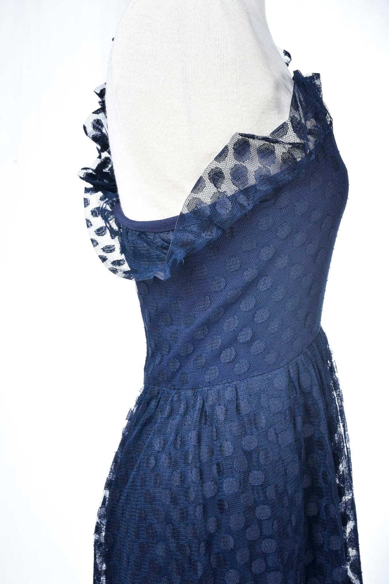 A Jean-Louis Sherrer Evening  Dress in Navy Polka dots Net Circa 1980 For Sale 8