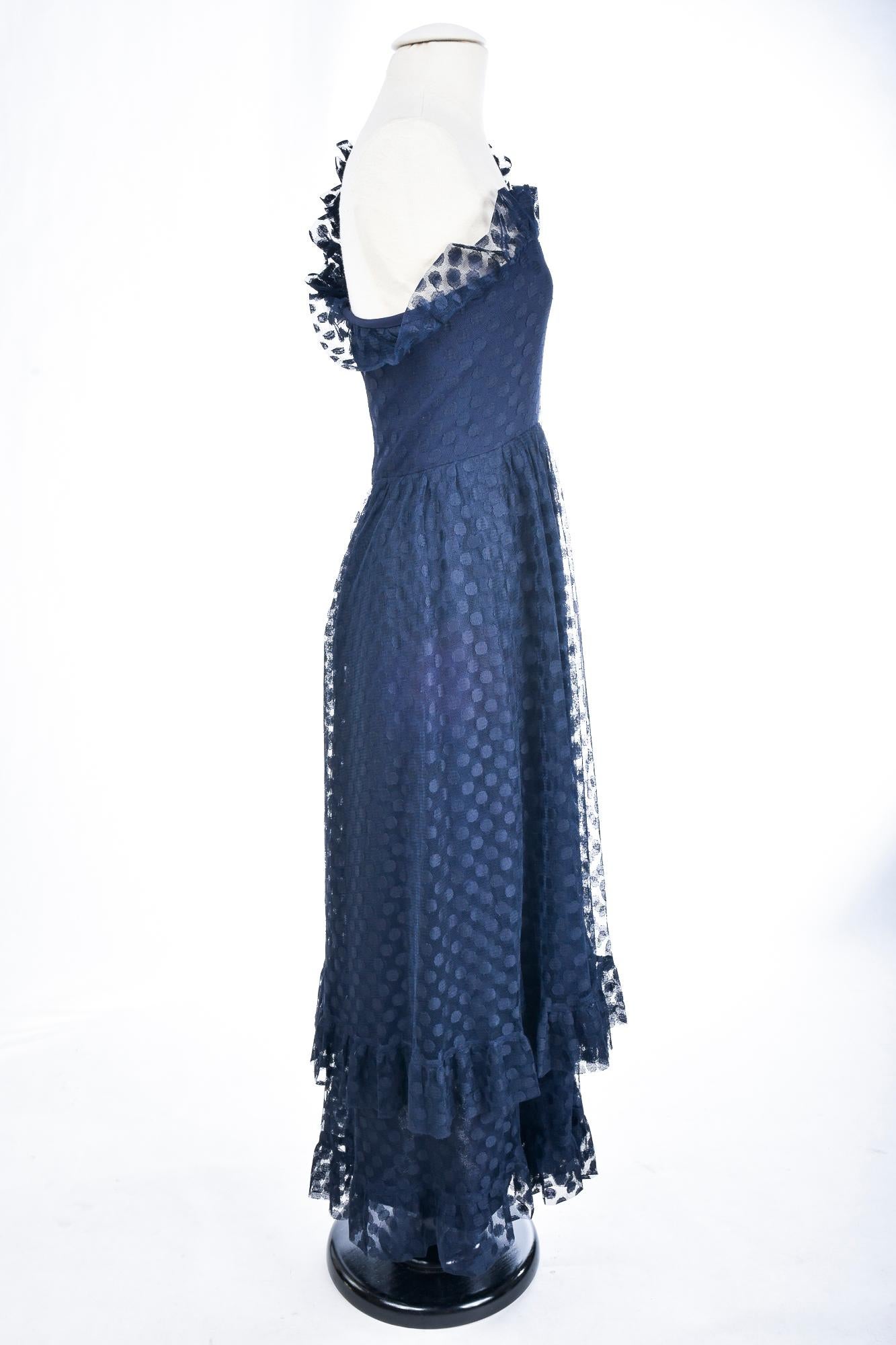 A Jean-Louis Sherrer Evening  Dress in Navy Polka dots Net Circa 1980 For Sale 9