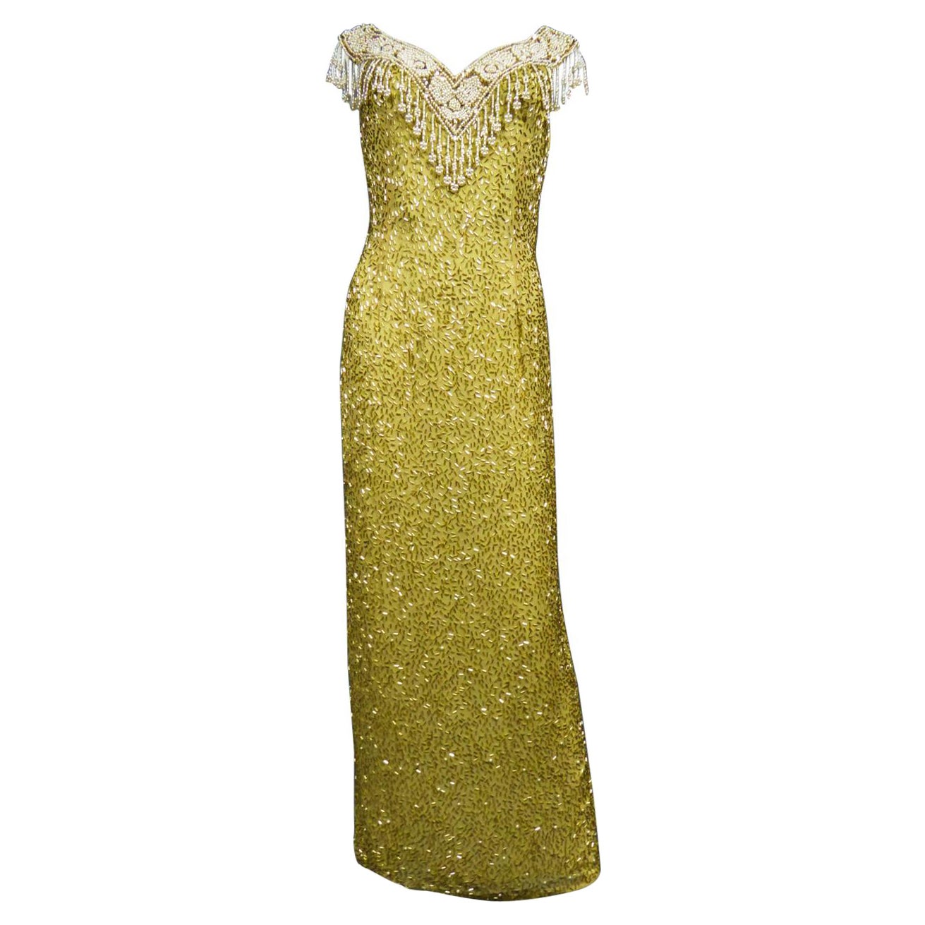 A French Evening or Party Dress Embroidered With Pearls 
sequins Circa 1980