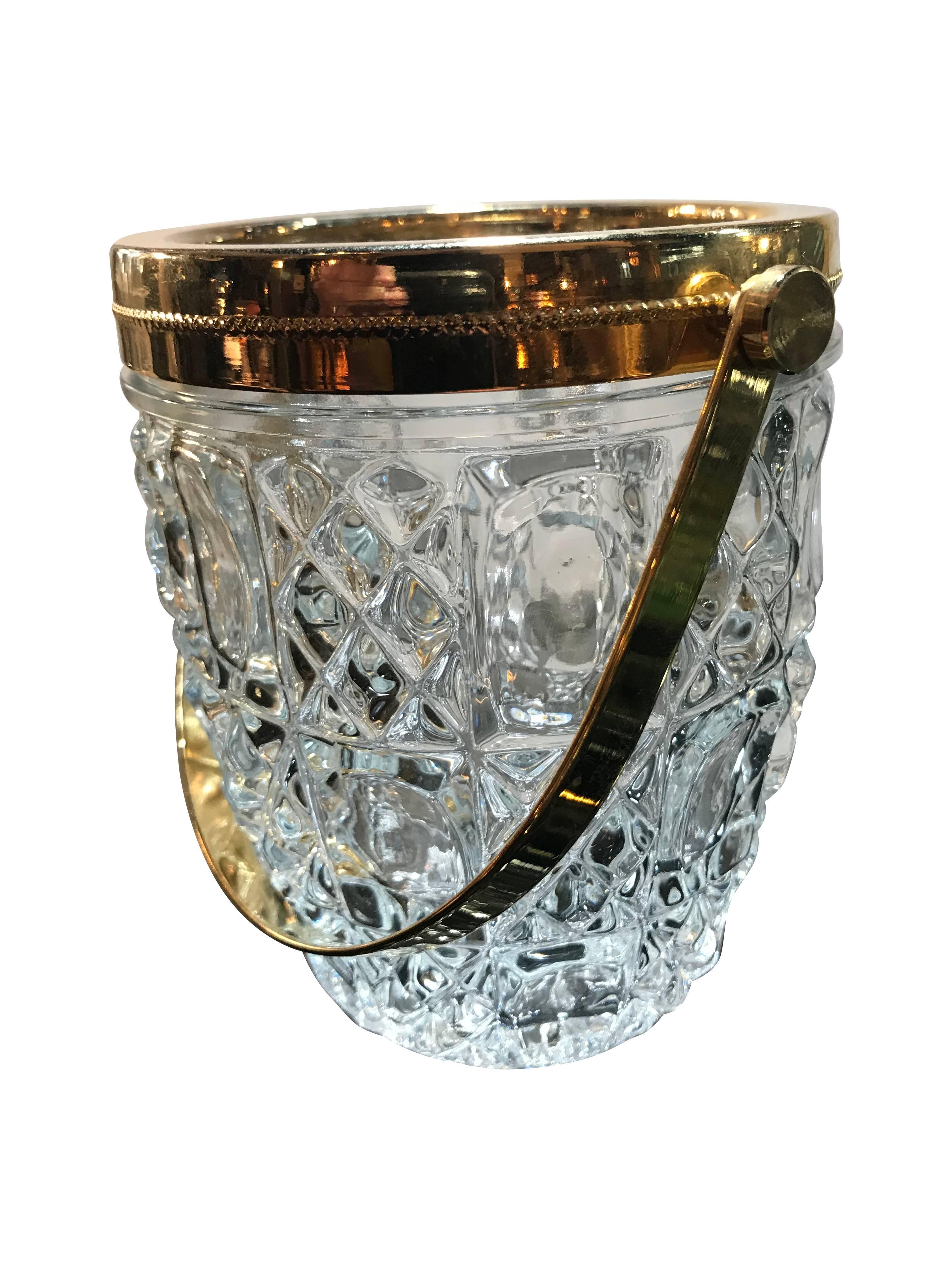 Metal French Faceted Glass Ice Bucket