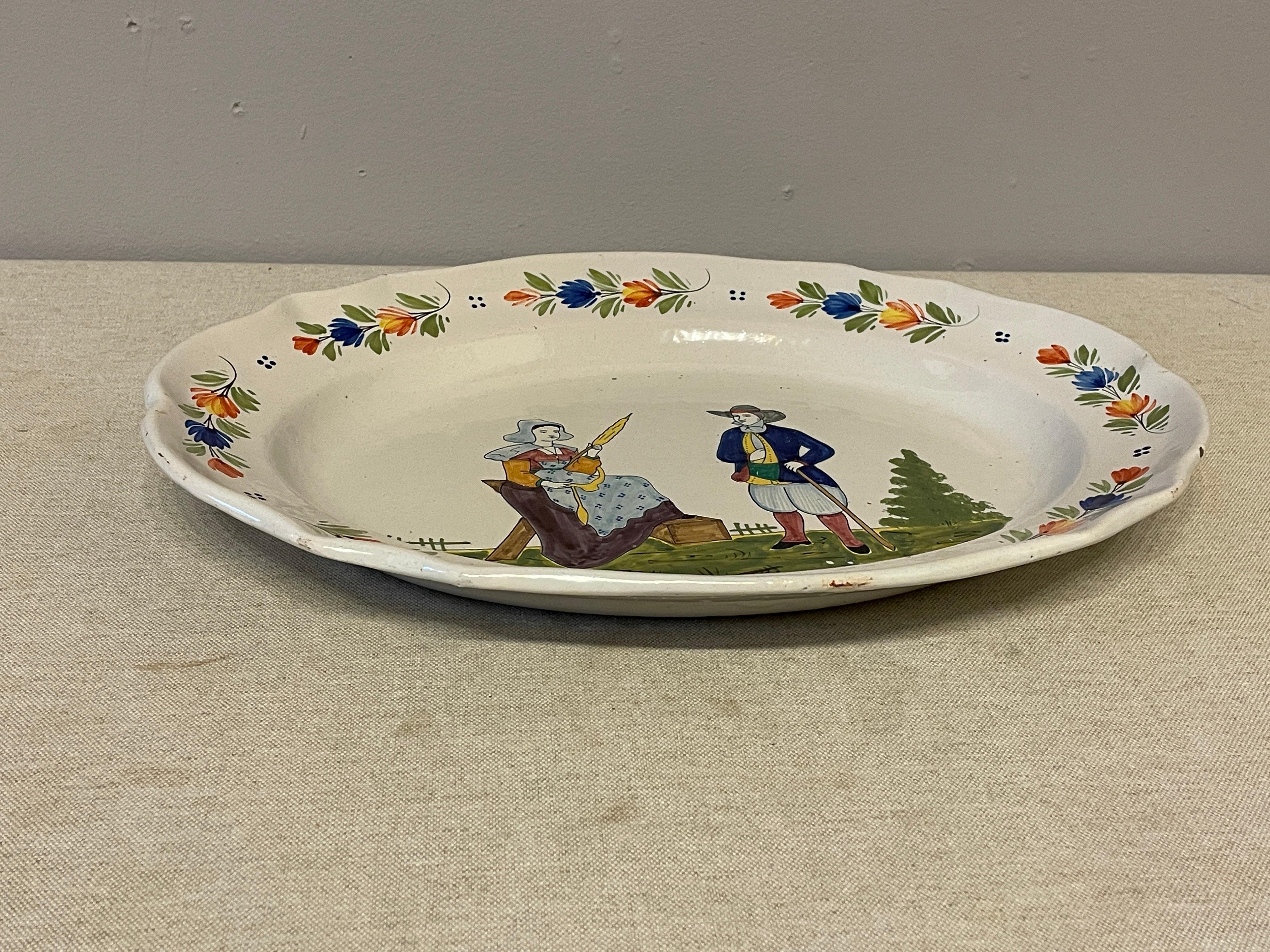 French Faience Platter Quimper, Signed HB For Sale 3