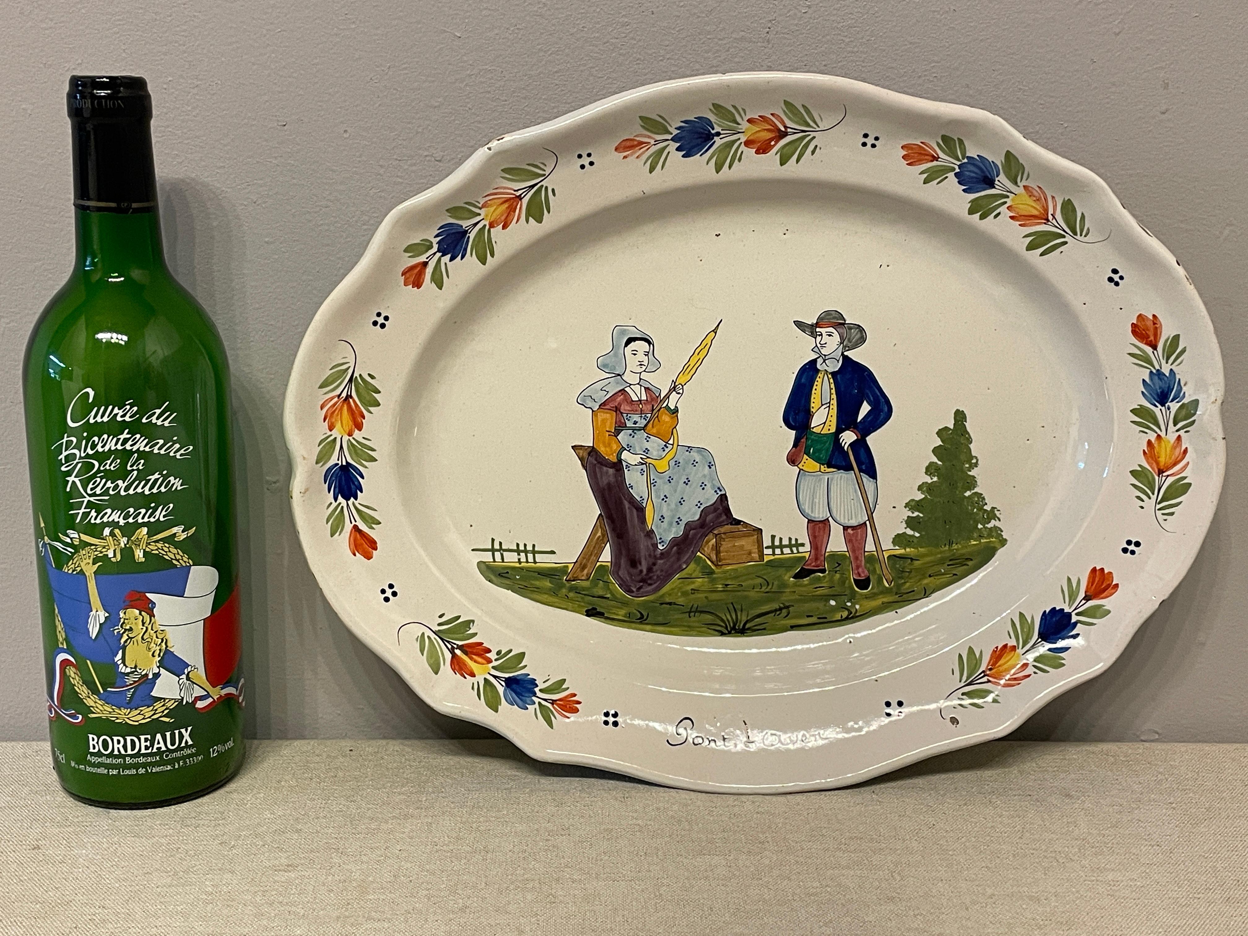 Hand-Painted French Faience Platter Quimper, Signed HB For Sale