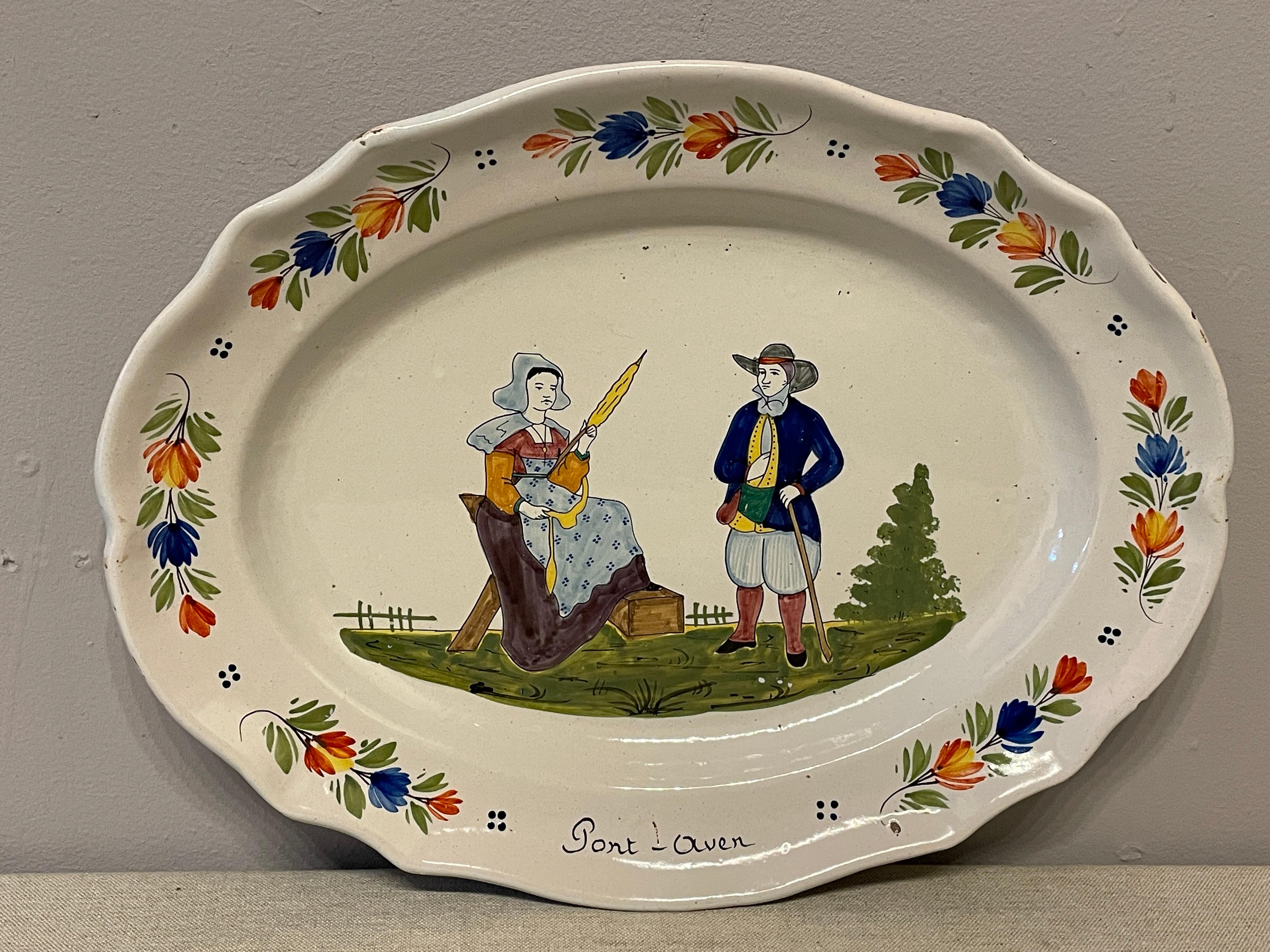 French Faience Platter Quimper, Signed HB In Good Condition For Sale In Winter Park, FL