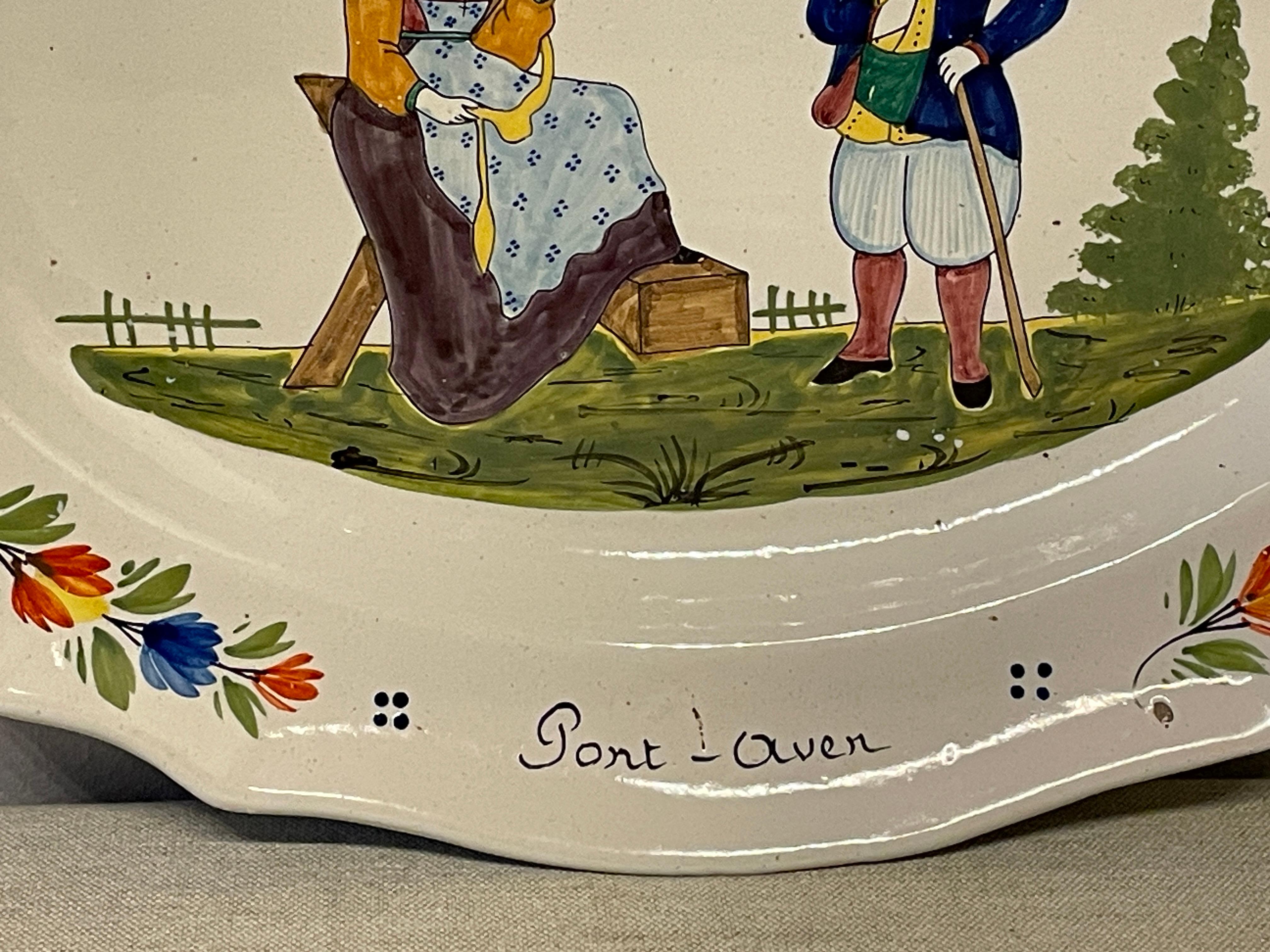 20th Century French Faience Platter Quimper, Signed HB For Sale