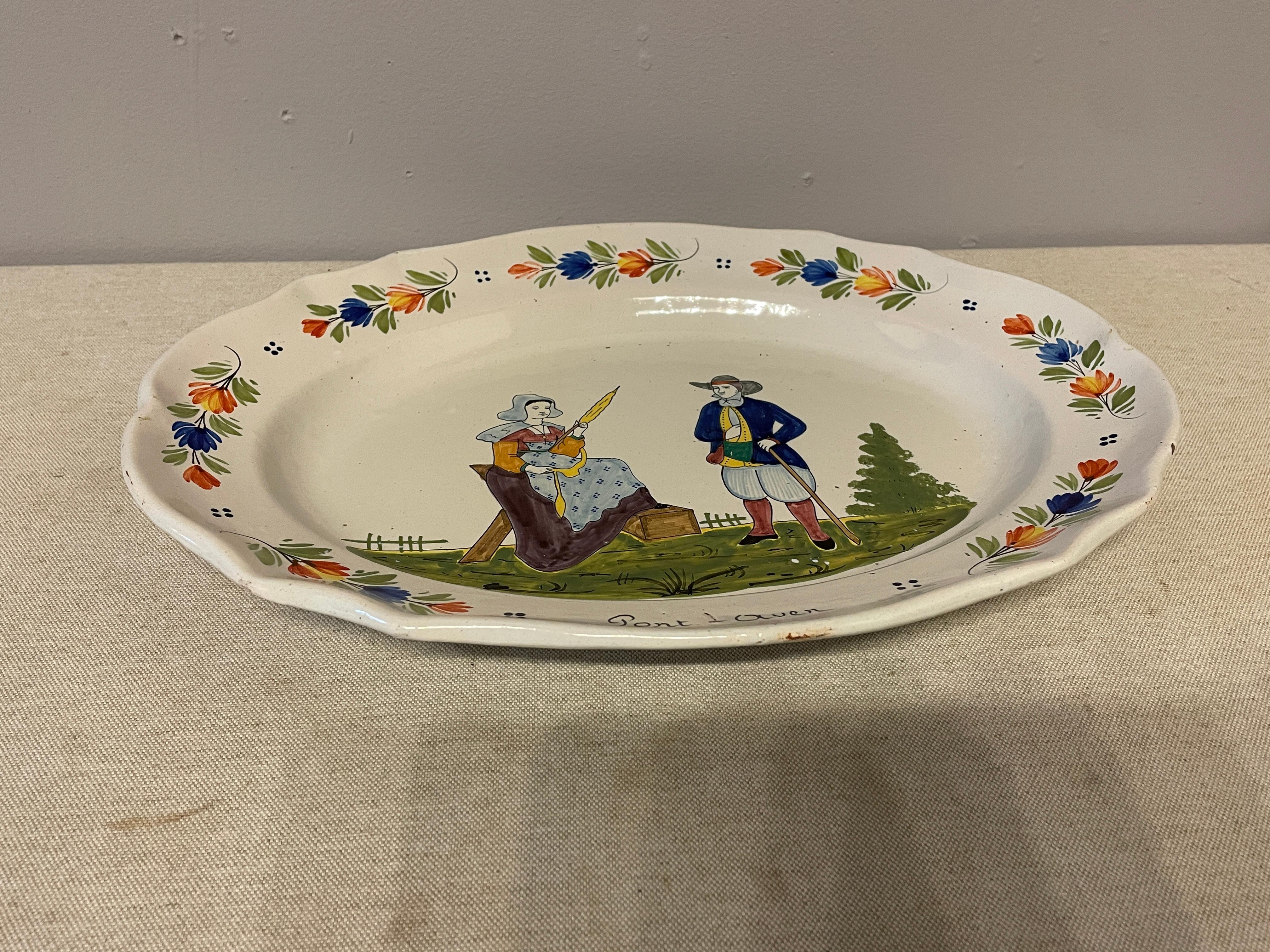 Ceramic French Faience Platter Quimper, Signed HB For Sale