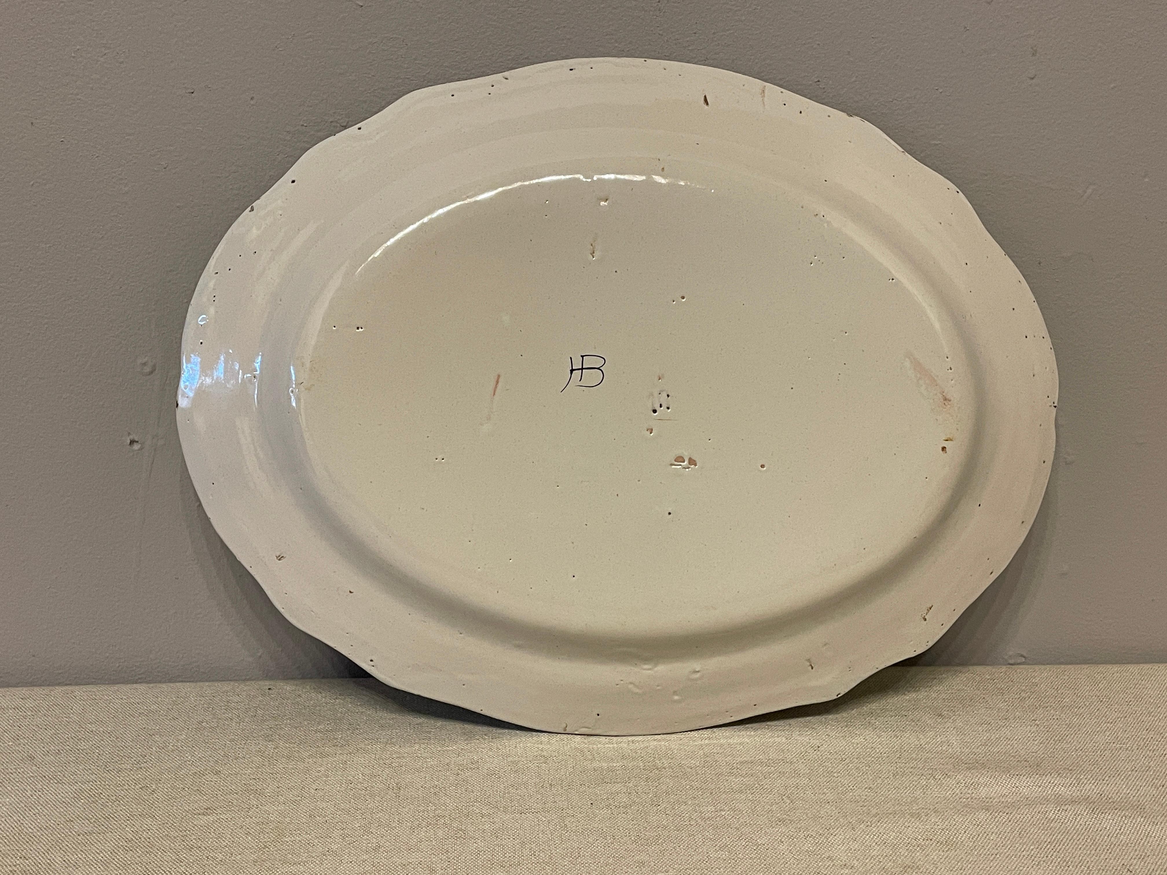 French Faience Platter Quimper, Signed HB For Sale 1