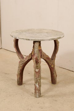 French Faux Bois Round Accent Table from the Mid-20th Century