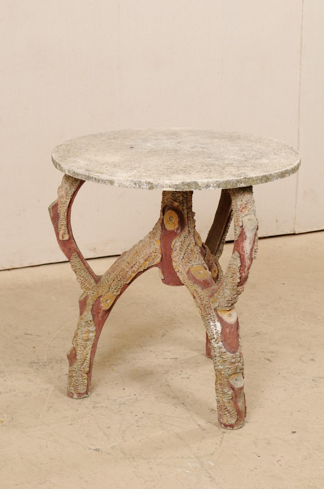 Concrete French Faux Bois Round Accent Table from the Mid-20th Century For Sale