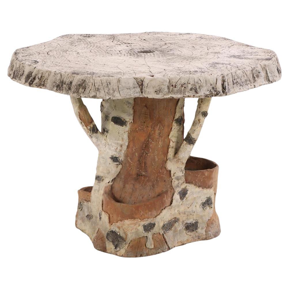 A French Faux Bois Painted Decorated Cast Stone Table, C. 1940. For Sale