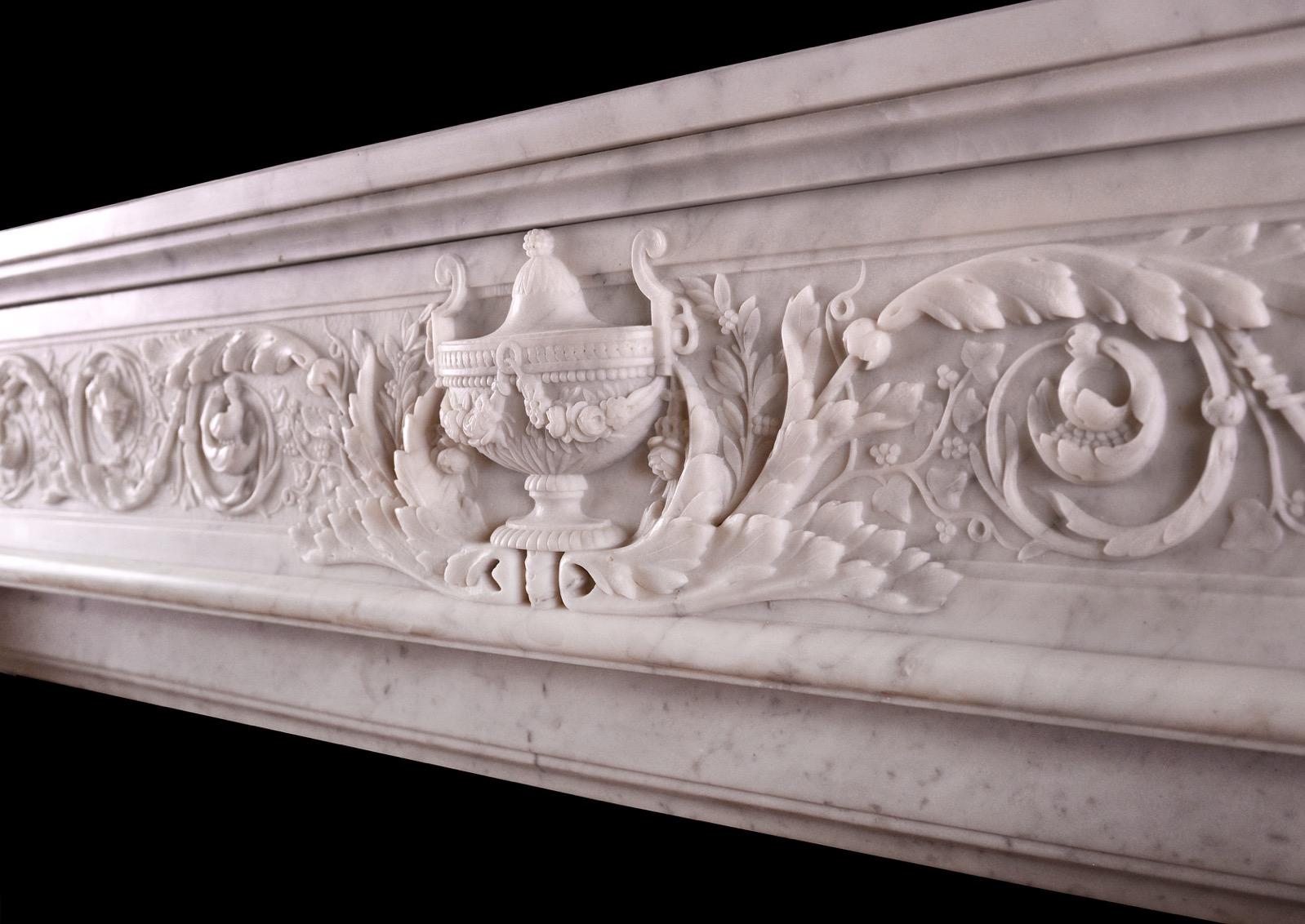 Carrara Marble A French fireplace in the Louis XVI manner. For Sale