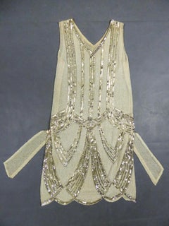 A French Flapper Dress in Veil Embroidered with Pearls Circa 1925