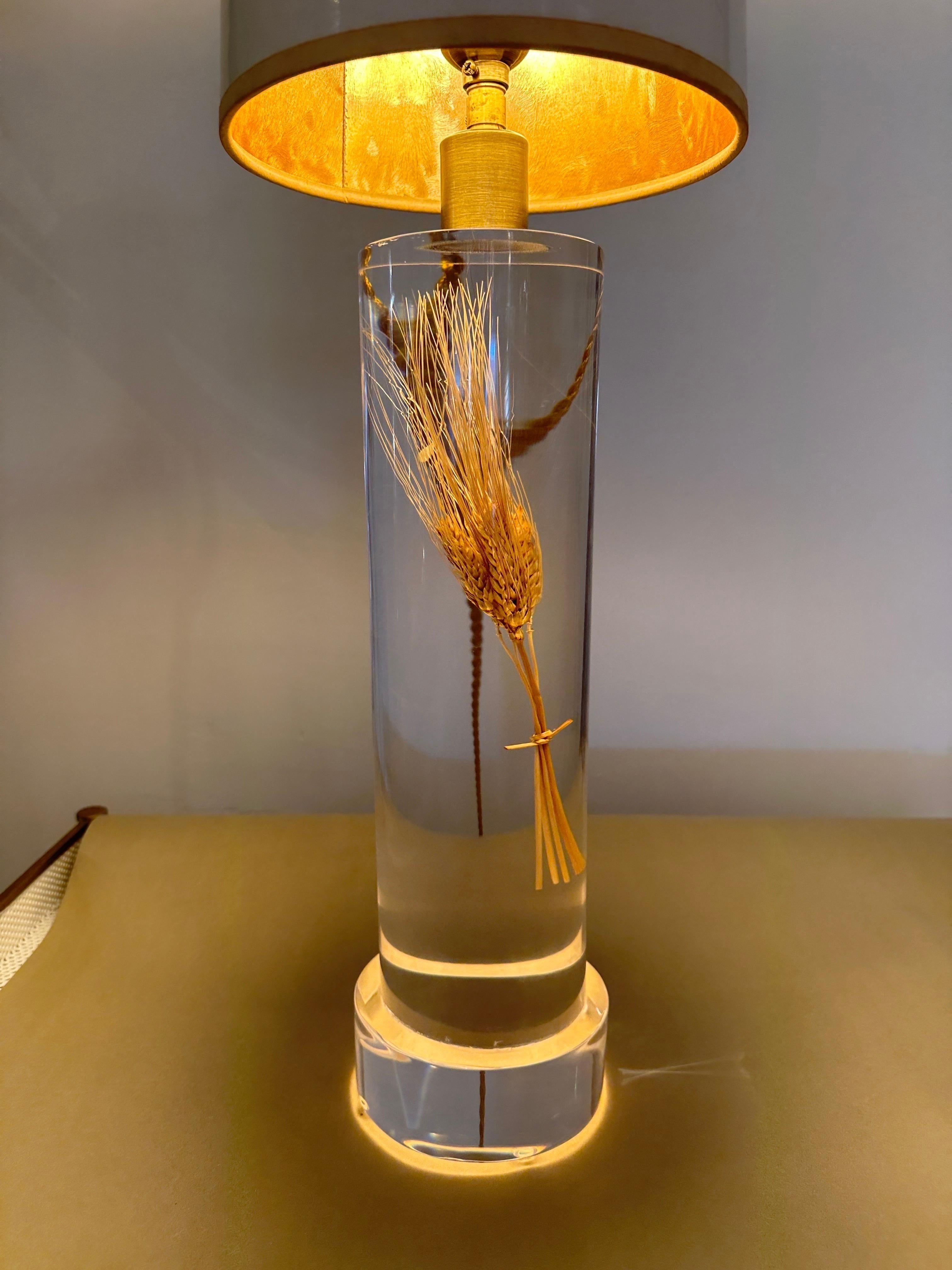 French Floating Wheat Stalk in Acrylic Cylinder Table Lamp For Sale 4