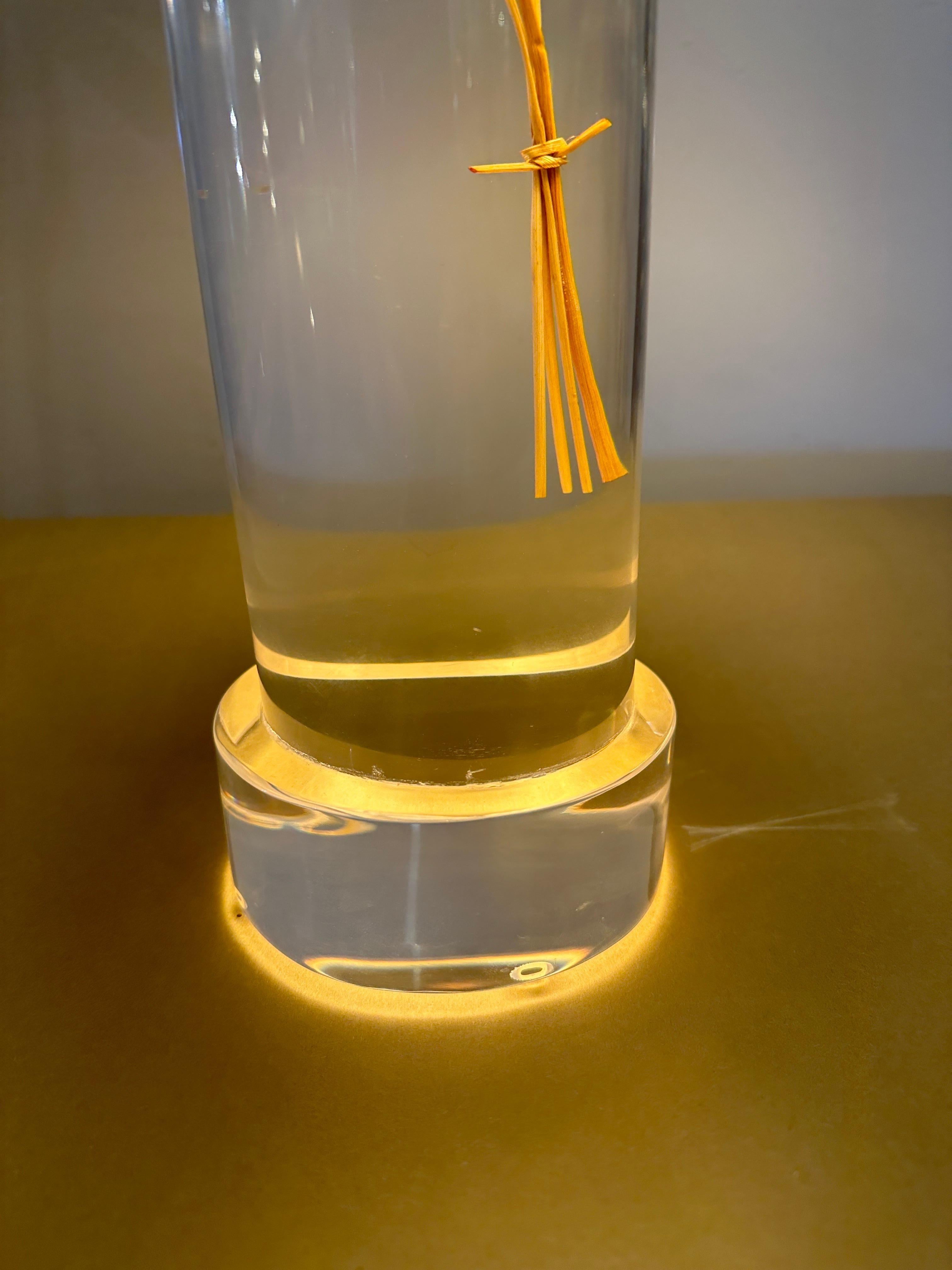 French Floating Wheat Stalk in Acrylic Cylinder Table Lamp In Good Condition For Sale In East Hampton, NY