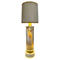 Retro French Floating Wheat Stalk in Acrylic Cylinder Table Lamp