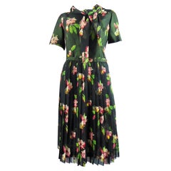 Abito francese in chiffon stampato a fiori con gonna rimovibile, circa 1950-1960