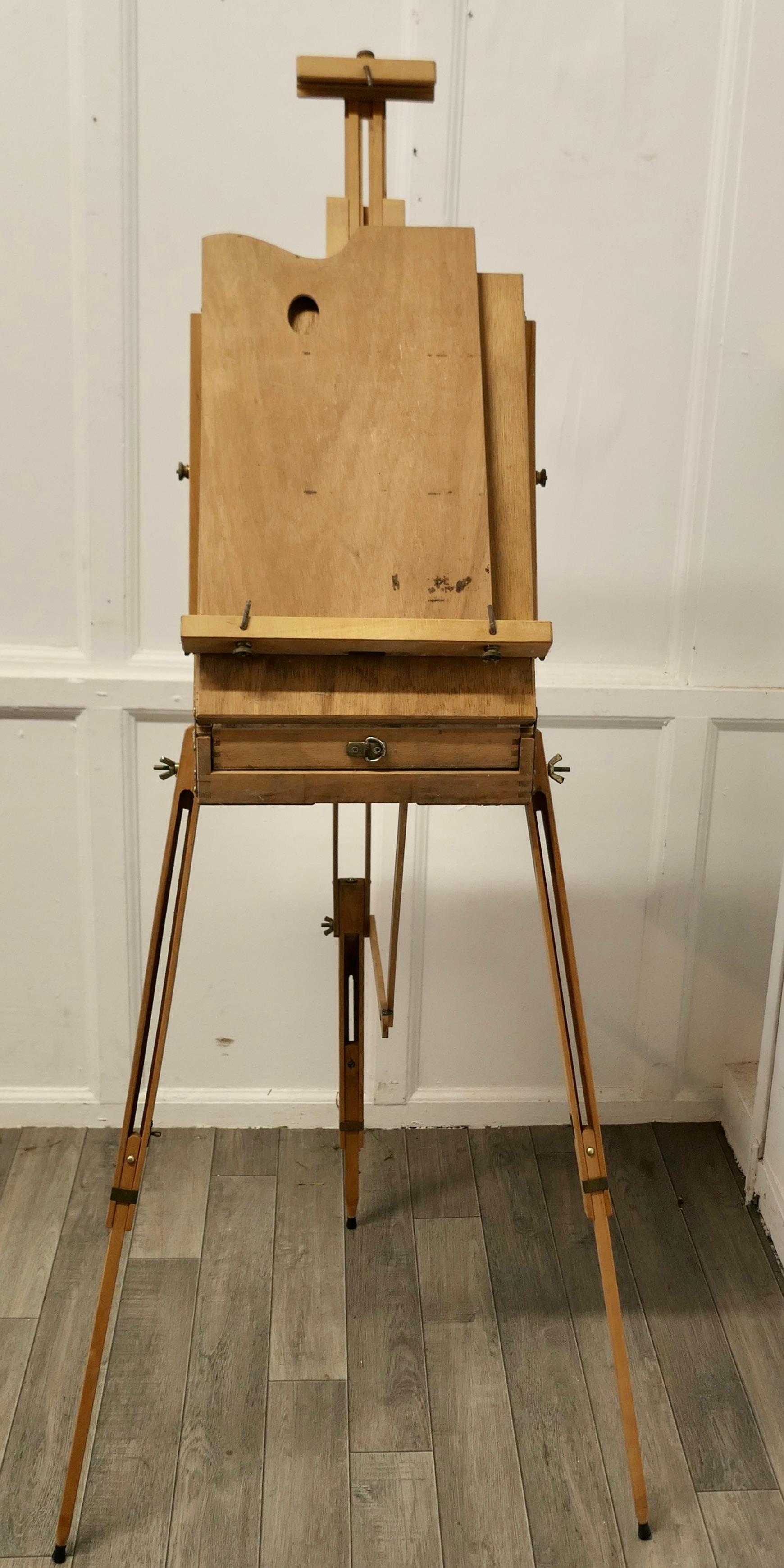 Arts and Crafts French Folding Easel, Artists Suitcase Easel and Pallet For Sale