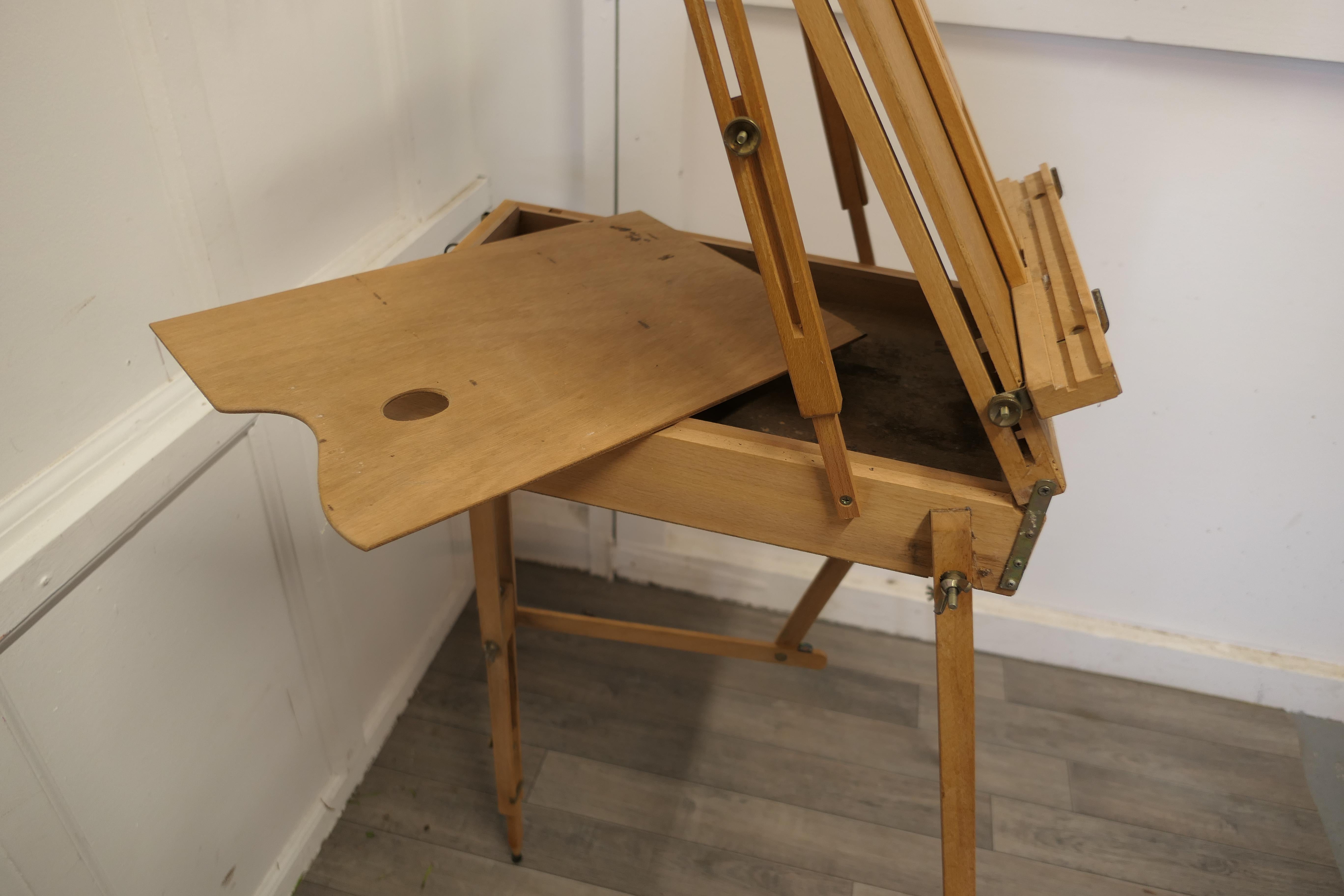 20th Century French Folding Easel, Artists Suitcase Easel and Pallet For Sale