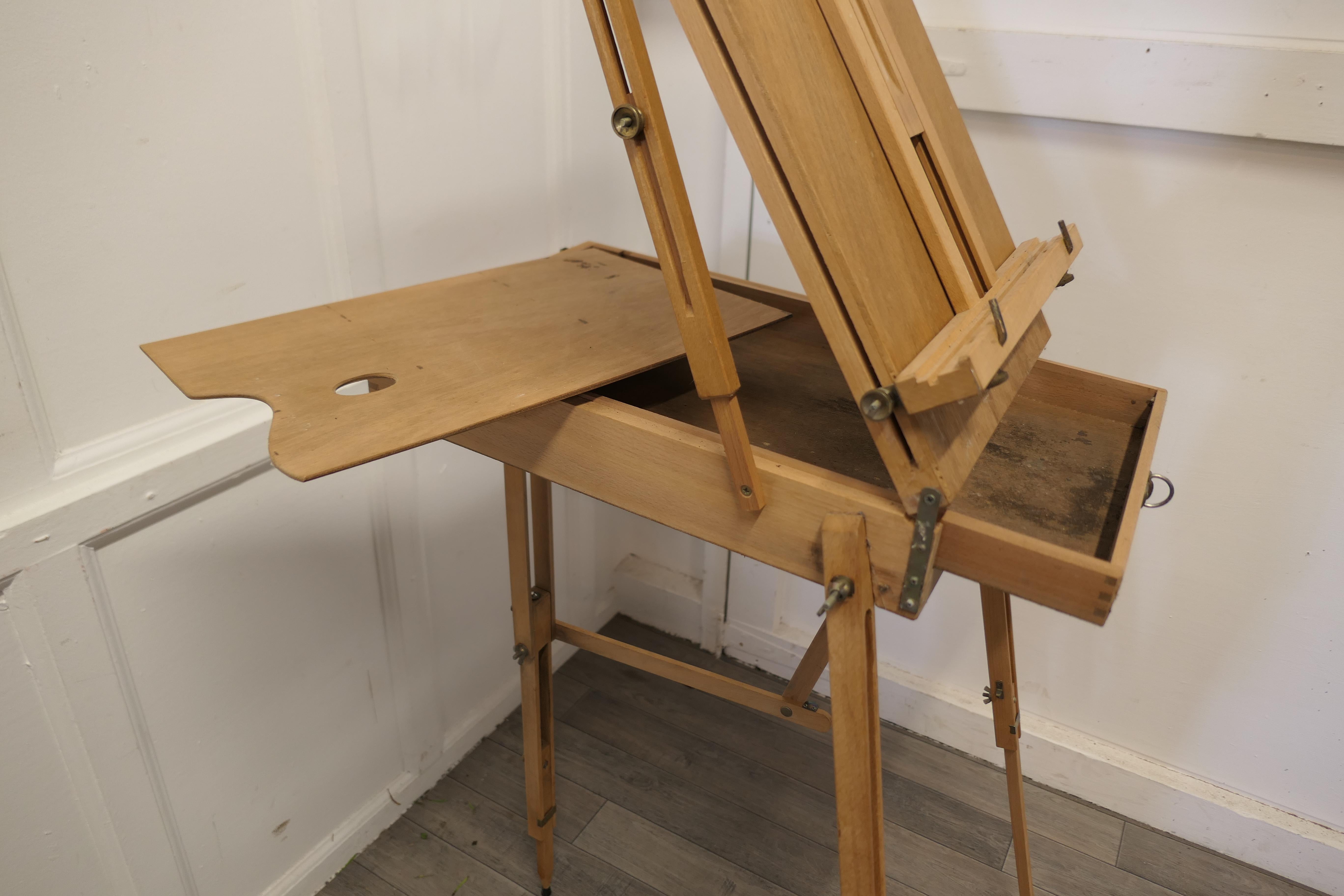 Beech French Folding Easel, Artists Suitcase Easel and Pallet For Sale