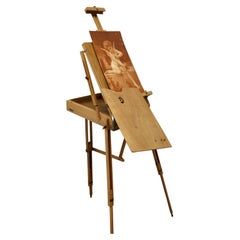 Vintage French Folding Easel, Artists Suitcase Easel and Pallet
