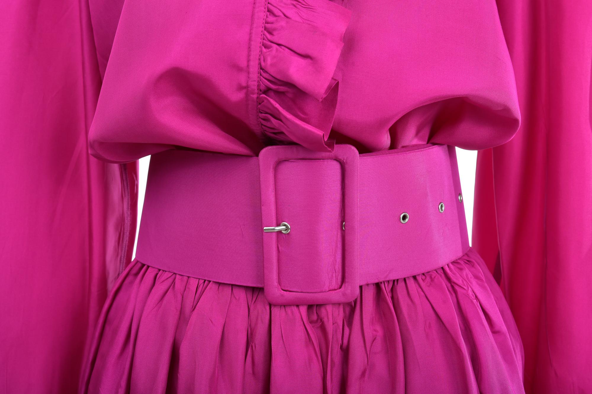 A French Fuschia Taffeta Blouse and skirt By Popy Moreni Paris Circa 1990 For Sale 5