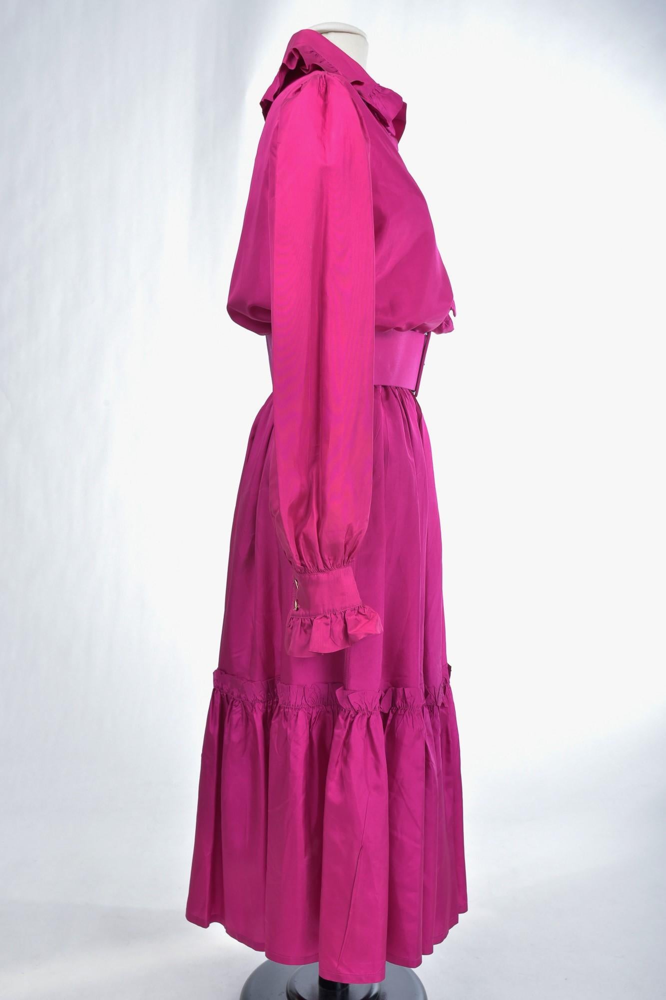A French Fuschia Taffeta Blouse and skirt By Popy Moreni Paris Circa 1990 For Sale 8