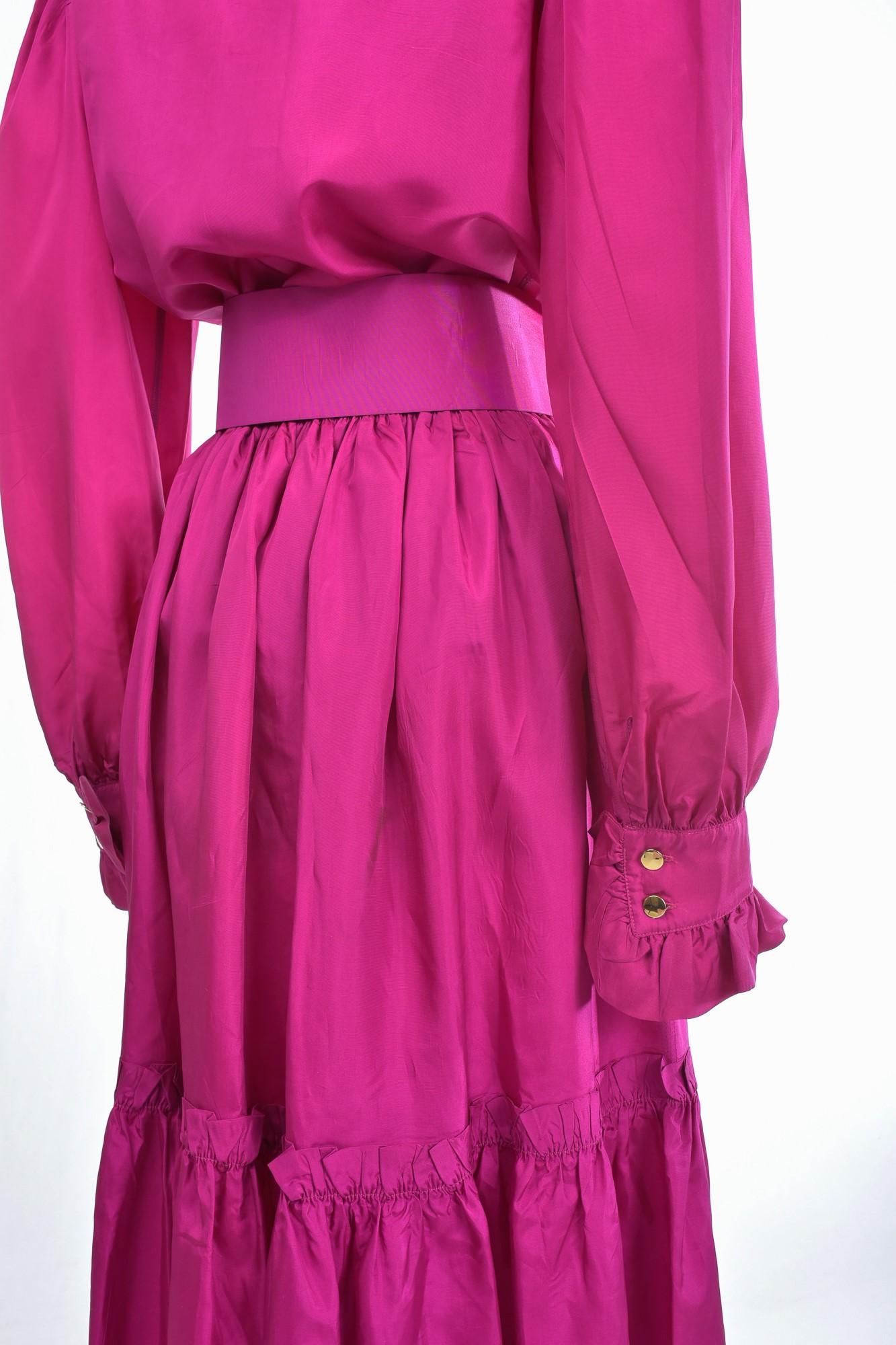A French Fuschia Taffeta Blouse and skirt By Popy Moreni Paris Circa 1990 For Sale 9