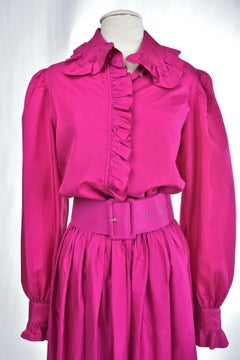 A French Fuschia Taffeta Blouse and skirt By Popy Moreni Paris Circa 1990