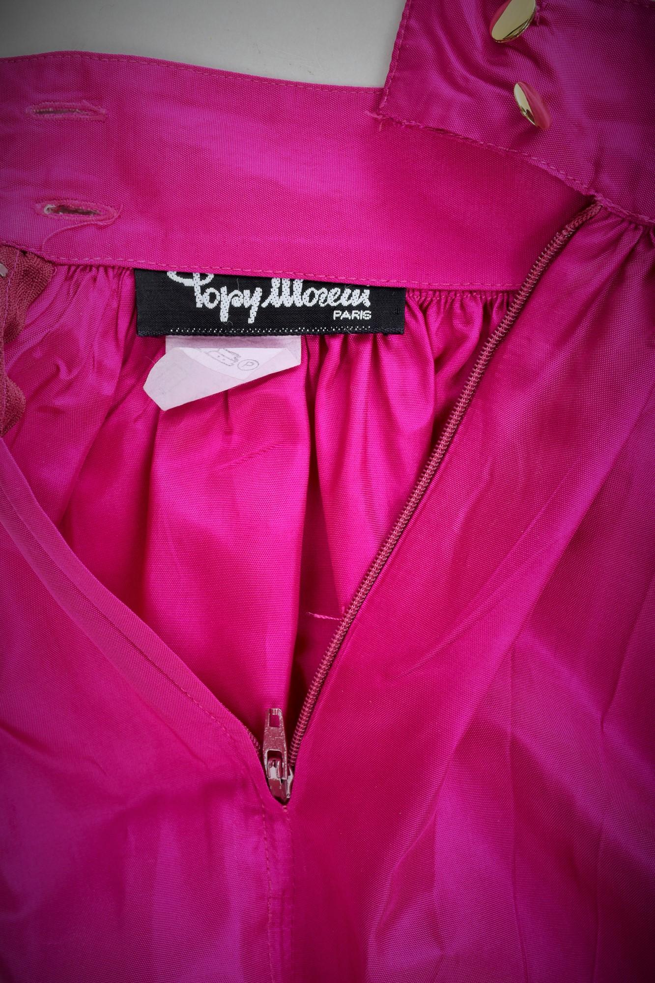 Pink A French Fuschia Taffeta Blouse and skirt By Popy Moreni Paris Circa 1990 For Sale