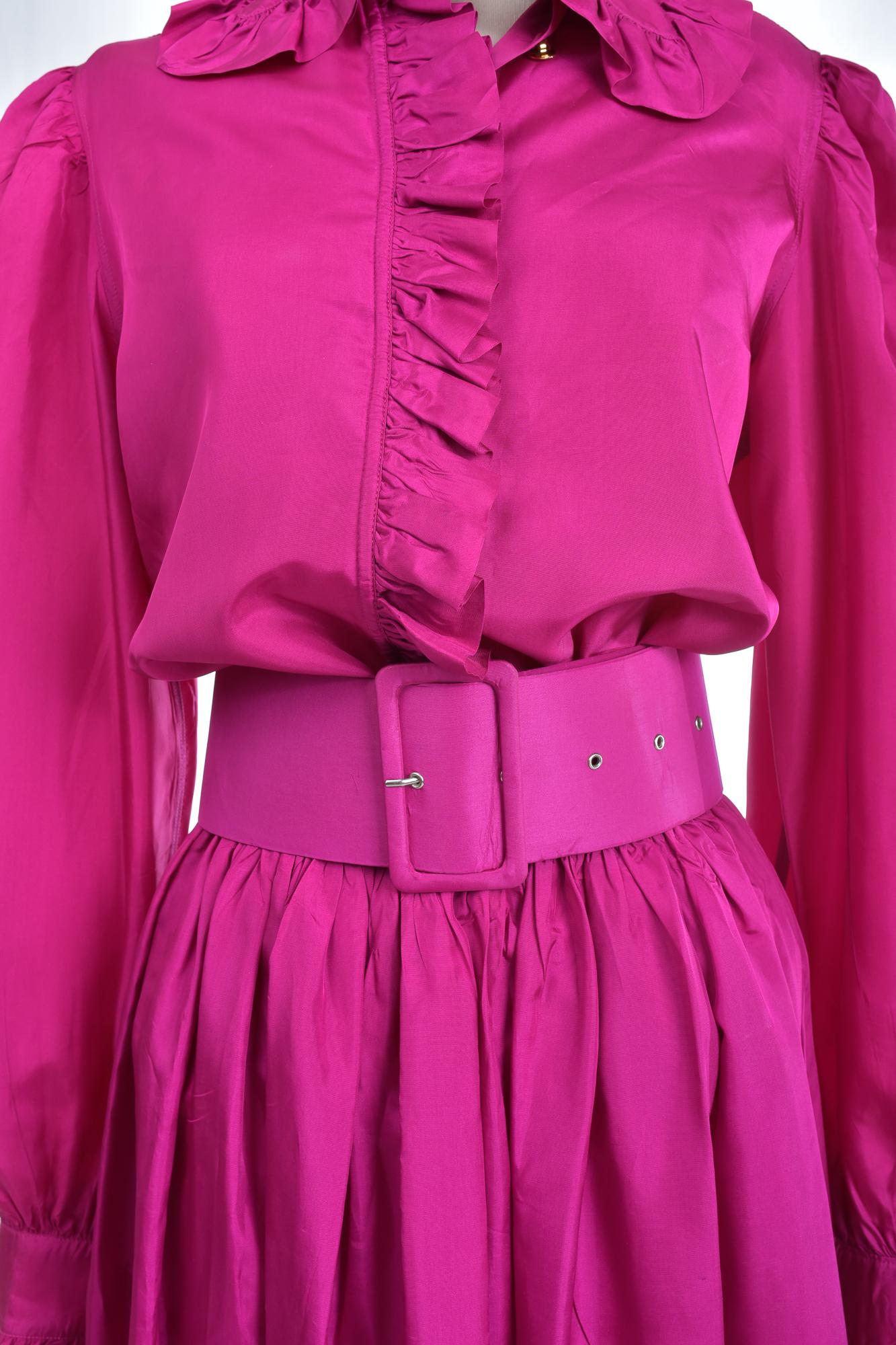 A French Fuschia Taffeta Blouse and skirt By Popy Moreni Paris Circa 1990 For Sale 2