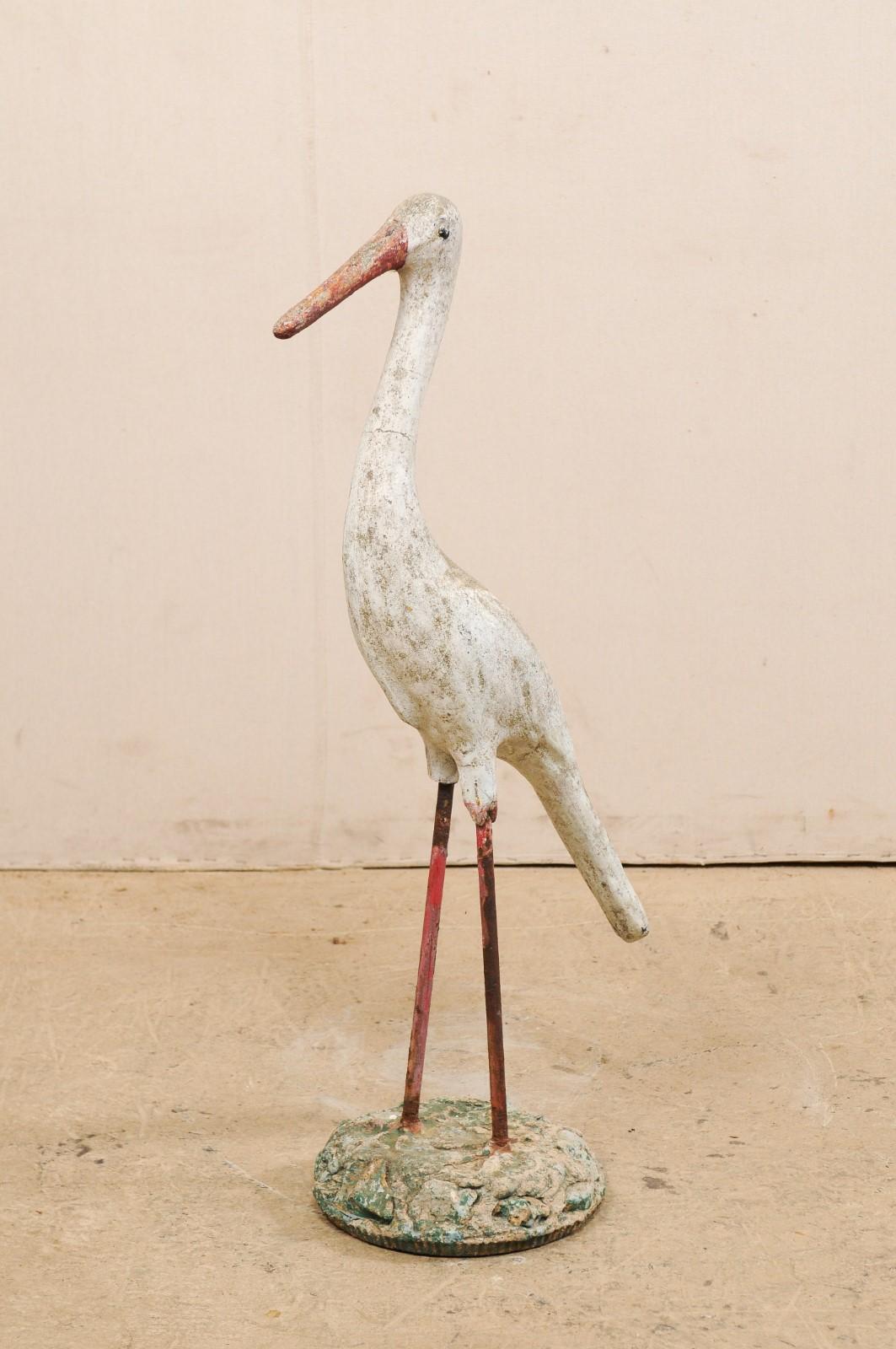 French Garden Statue of a Standing Crane For Sale 2
