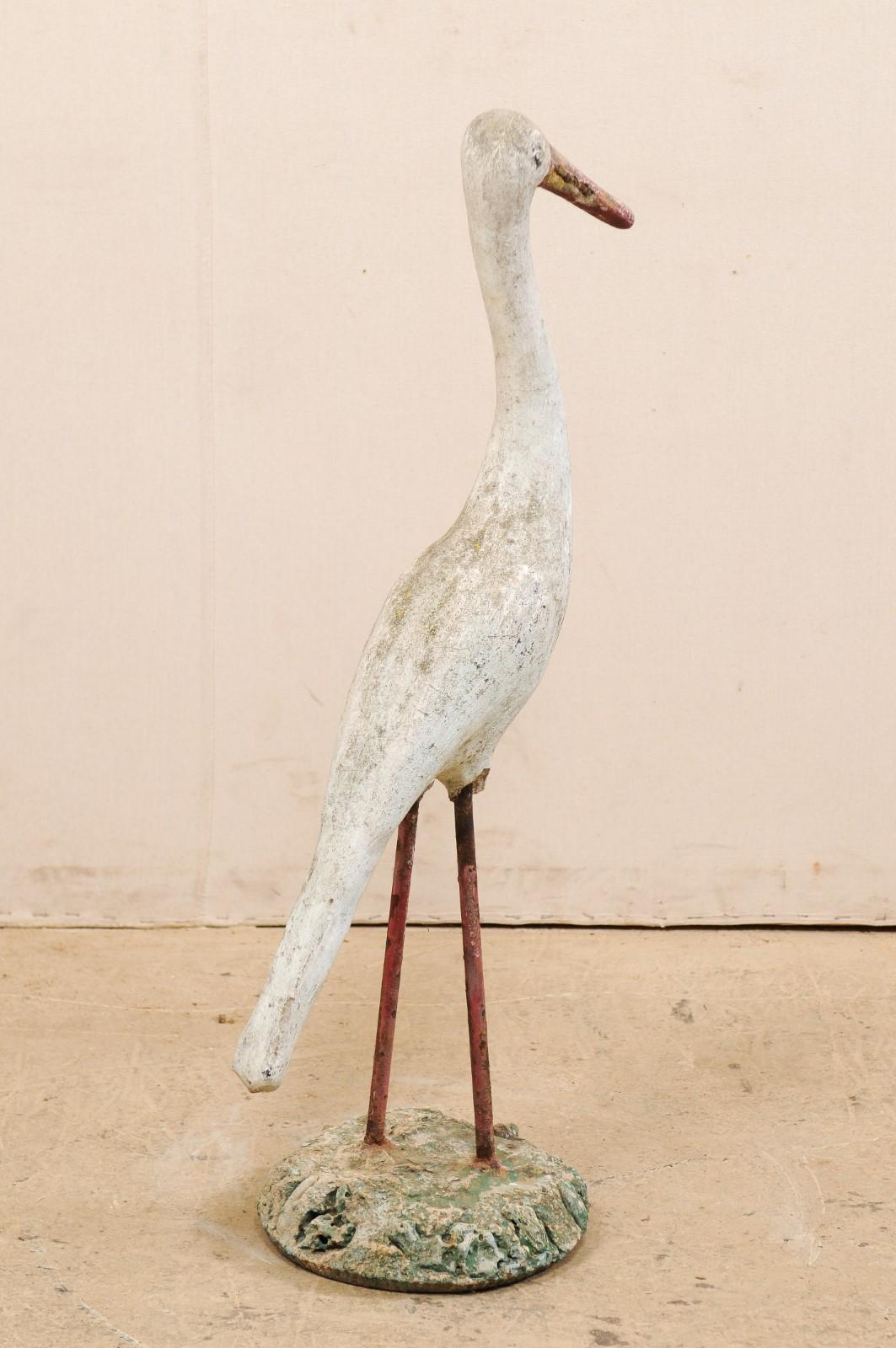 20th Century French Garden Statue of a Standing Crane For Sale