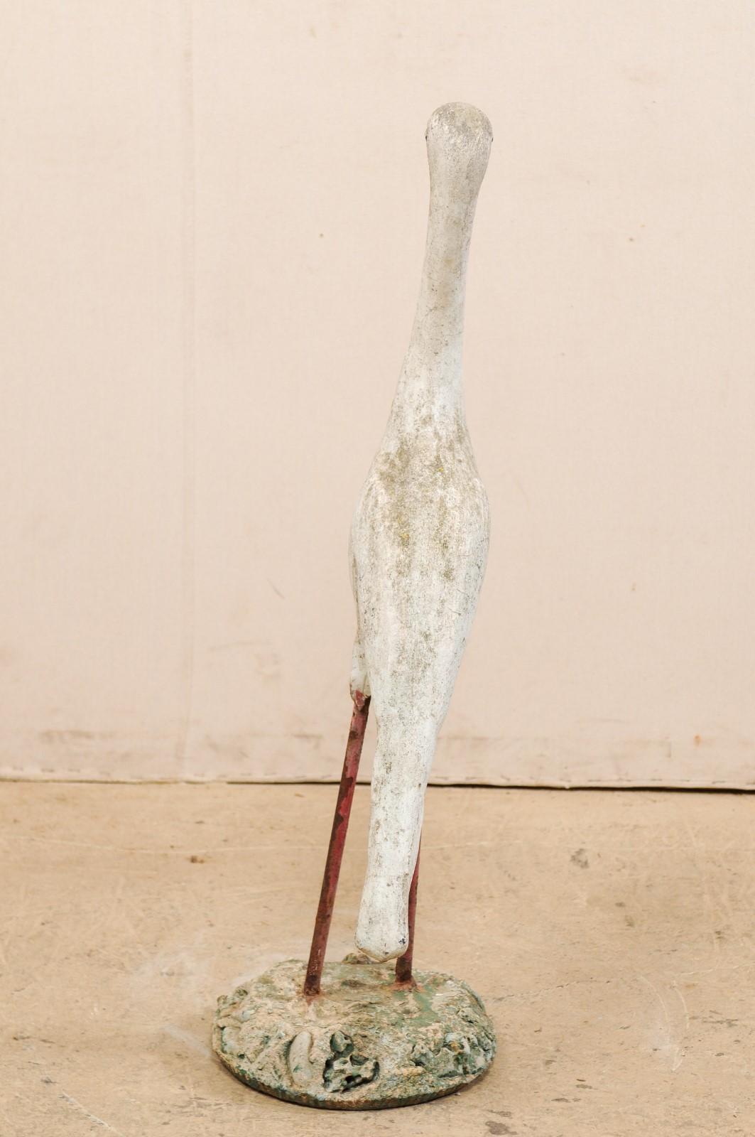 Iron French Garden Statue of a Standing Crane For Sale