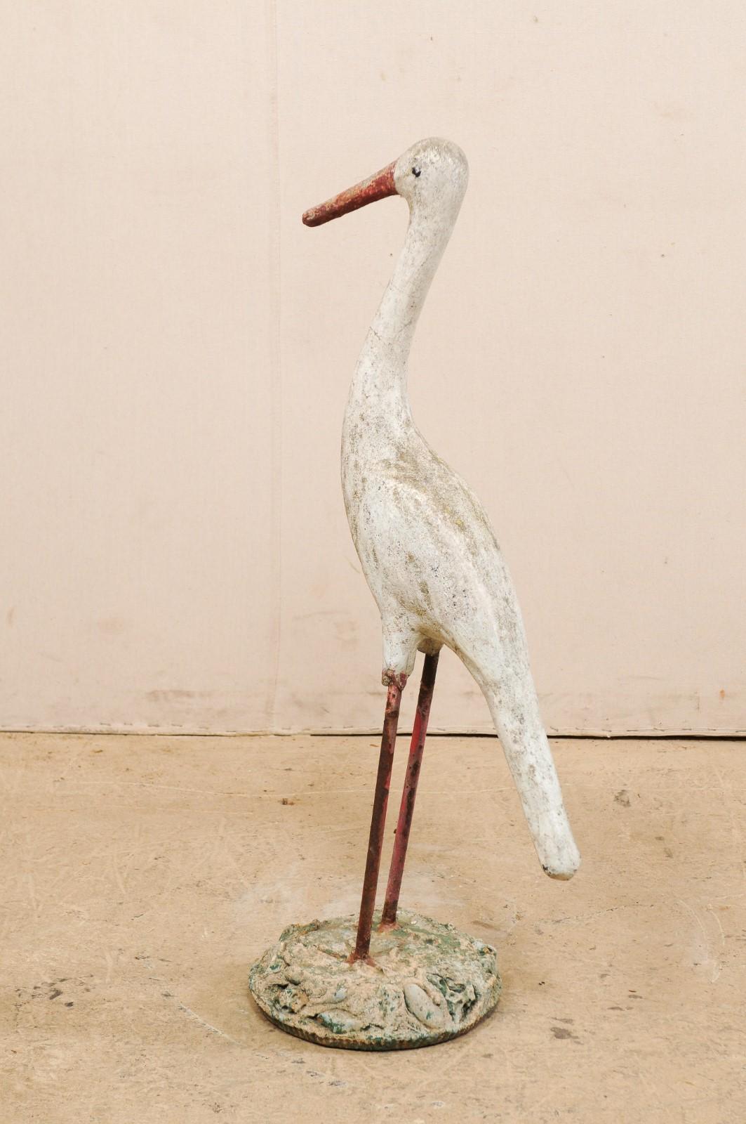 French Garden Statue of a Standing Crane For Sale 1