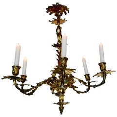 French Gilded Brass 6 Branch Rococo Chandelier 'Candelier'