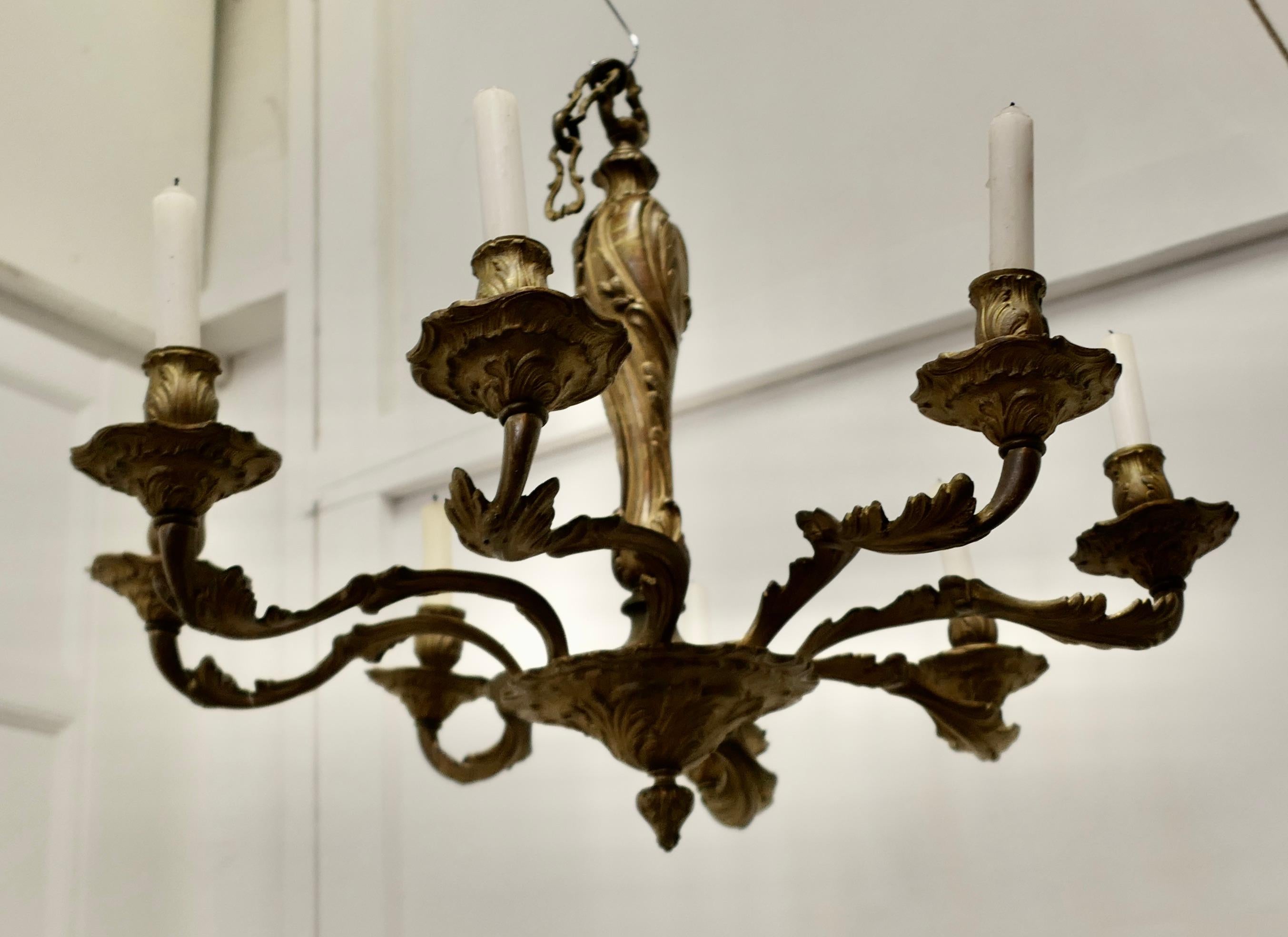 Lampadario rococò francese a 8 rami in ottone dorato (Candeliere) In condizioni buone in vendita a Godshill, Isle of Wight