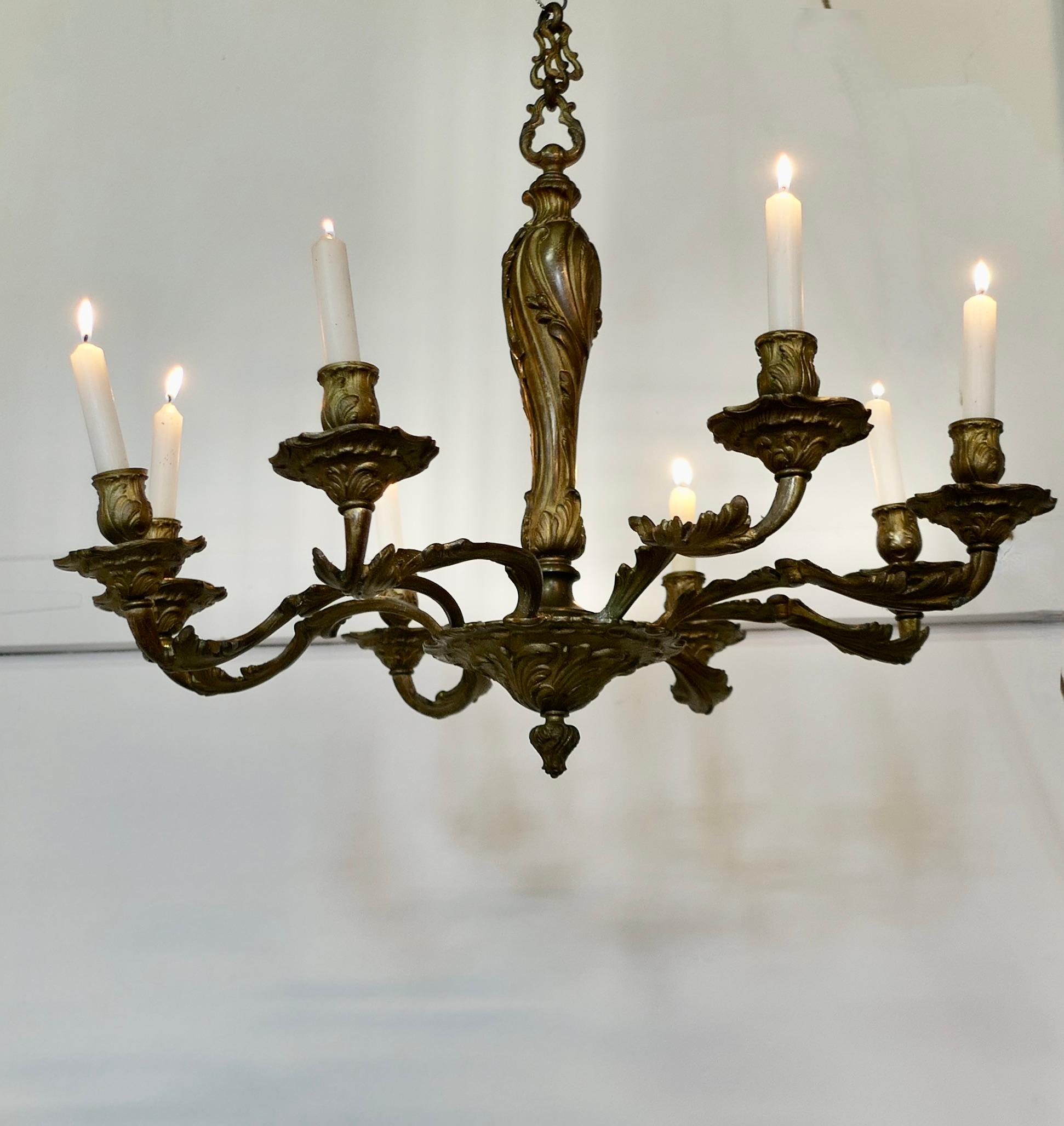 A French Gilded Brass 8 Branch Rococo Chandelier (Candelier)   For Sale 3