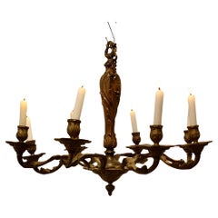 A French Gilded Brass 8 Branch Rococo Chandelier (Candelier)
