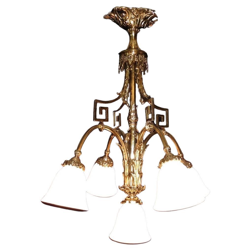 French Gilded Brass Rococo Chandelier     For Sale