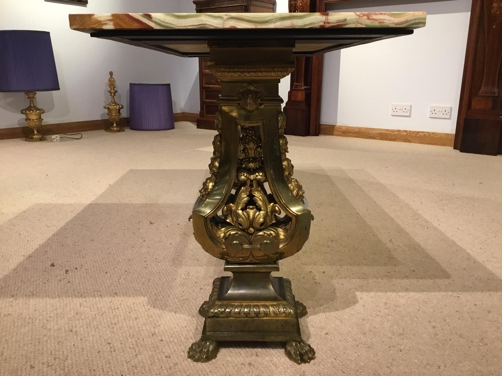 Early 20th Century French Gilt Brass and Onyx Antique Coffee Table For Sale