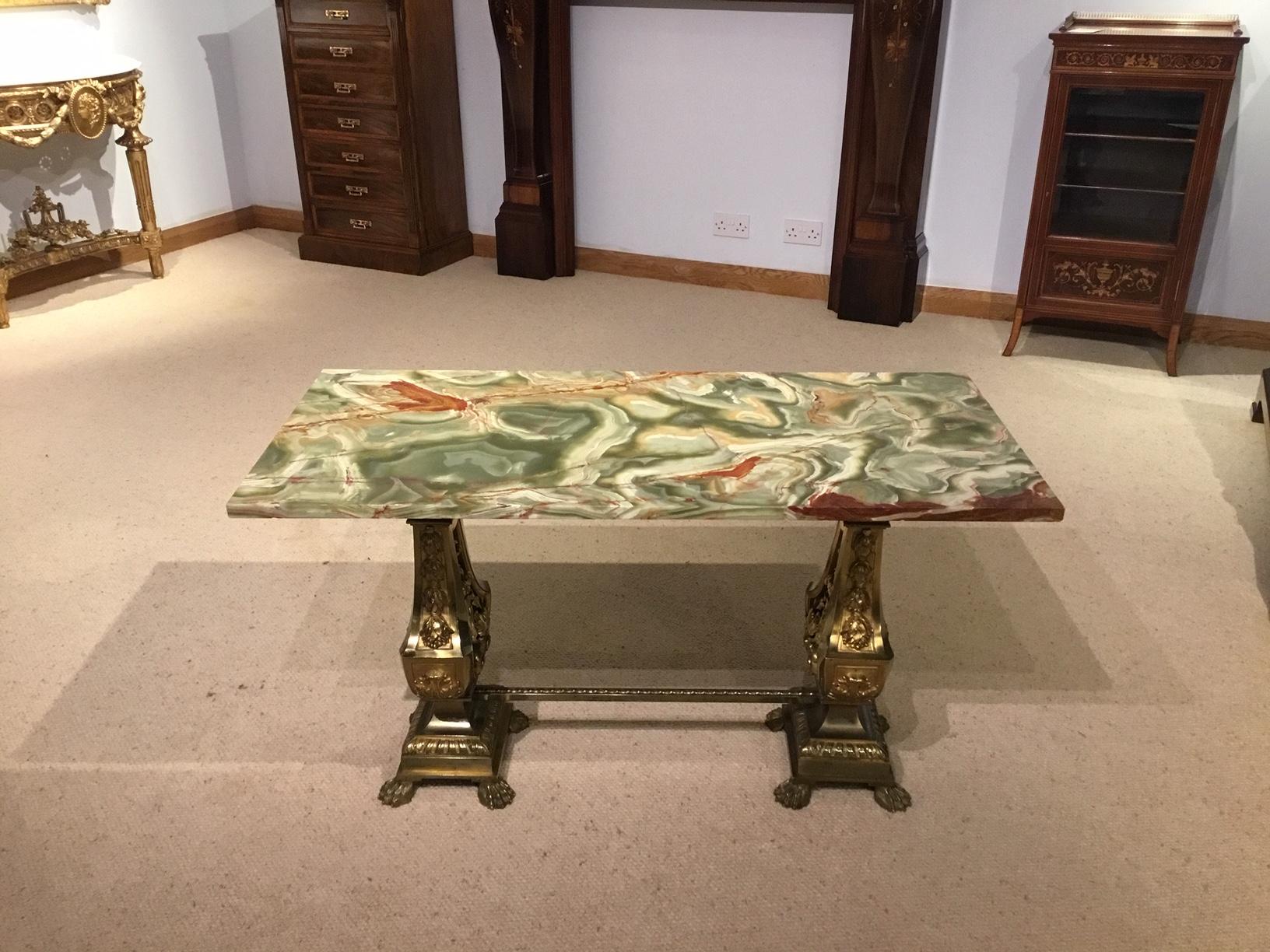 French Gilt Brass and Onyx Antique Coffee Table For Sale 3