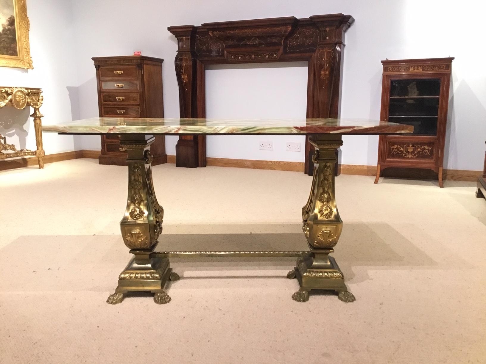 French Gilt Brass and Onyx Antique Coffee Table For Sale 4