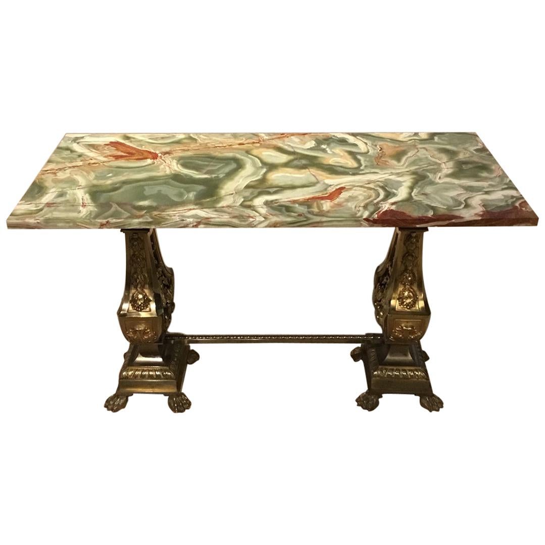 French Gilt Brass and Onyx Antique Coffee Table For Sale