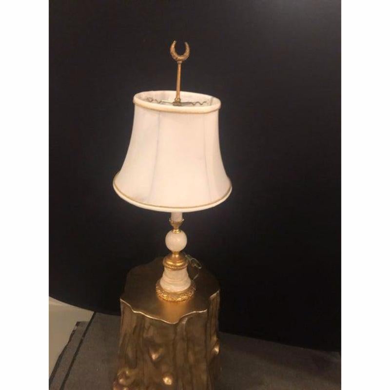 Hollywood Regency French Gilt Bronze and Alabaster Table Lamp For Sale