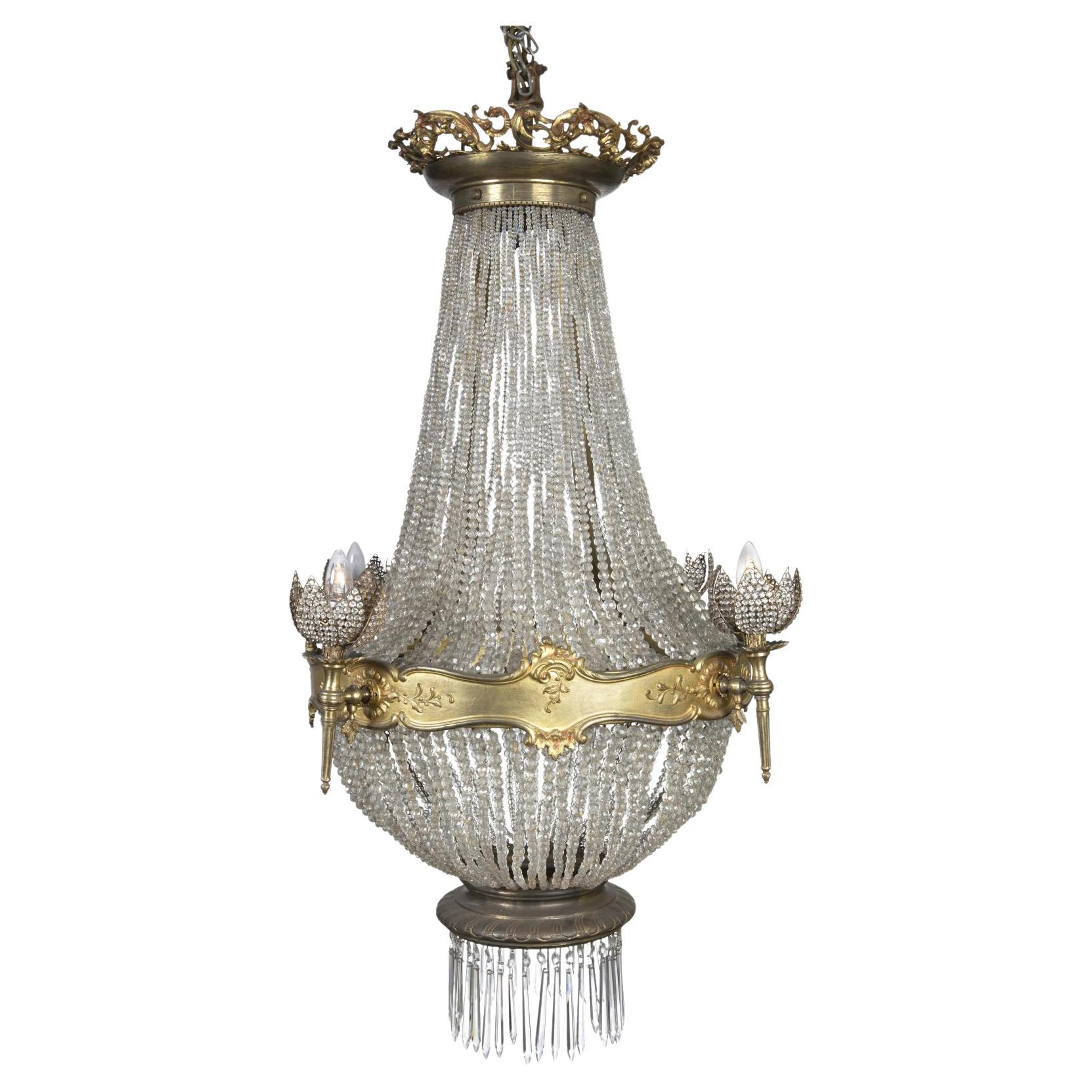 A French Gilt Bronze and Glass Basket Chandelier, 19th Century
