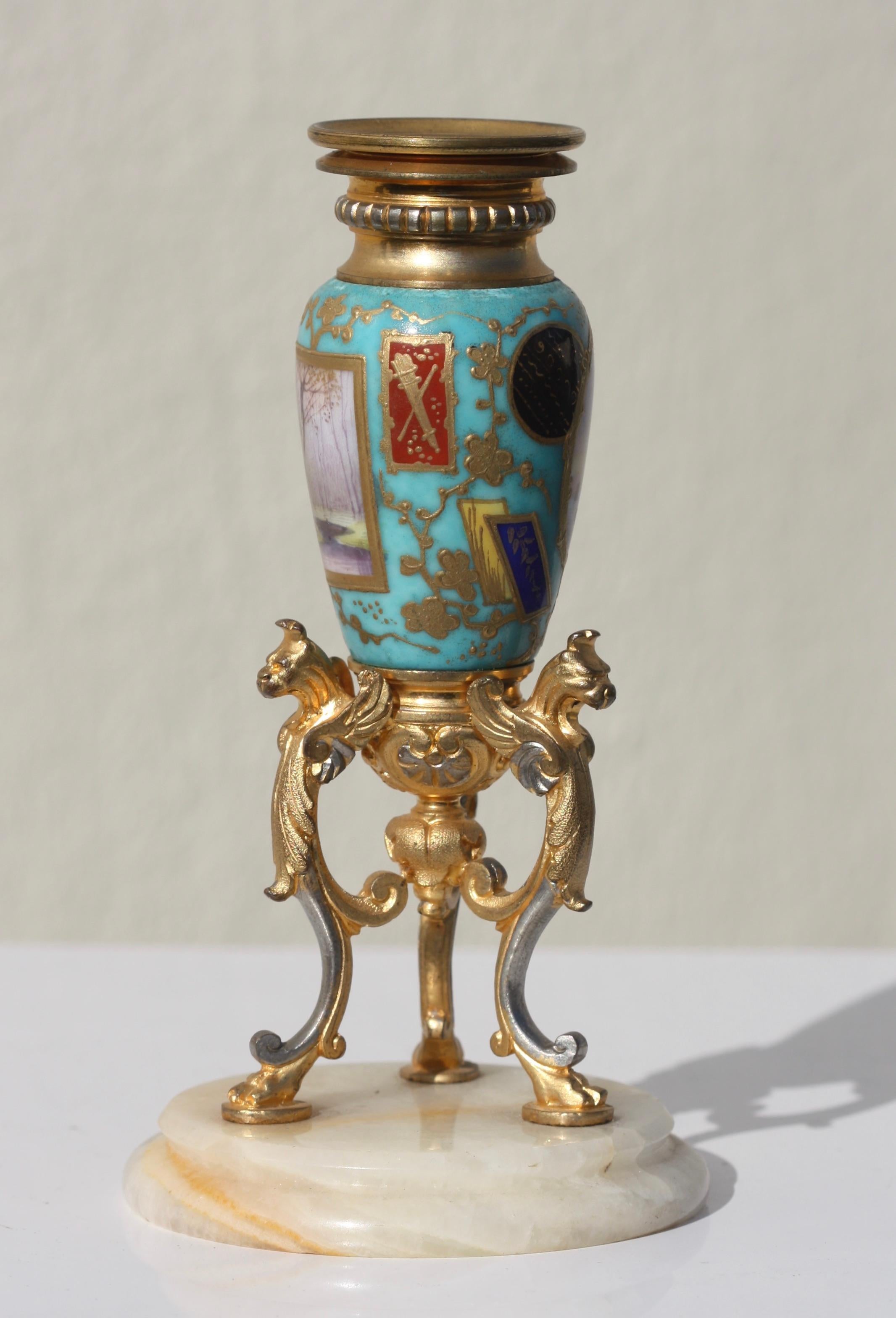 20th Century French Gilt-Bronze and Sevrès Style Porcelain-Mounted Candle Stick For Sale