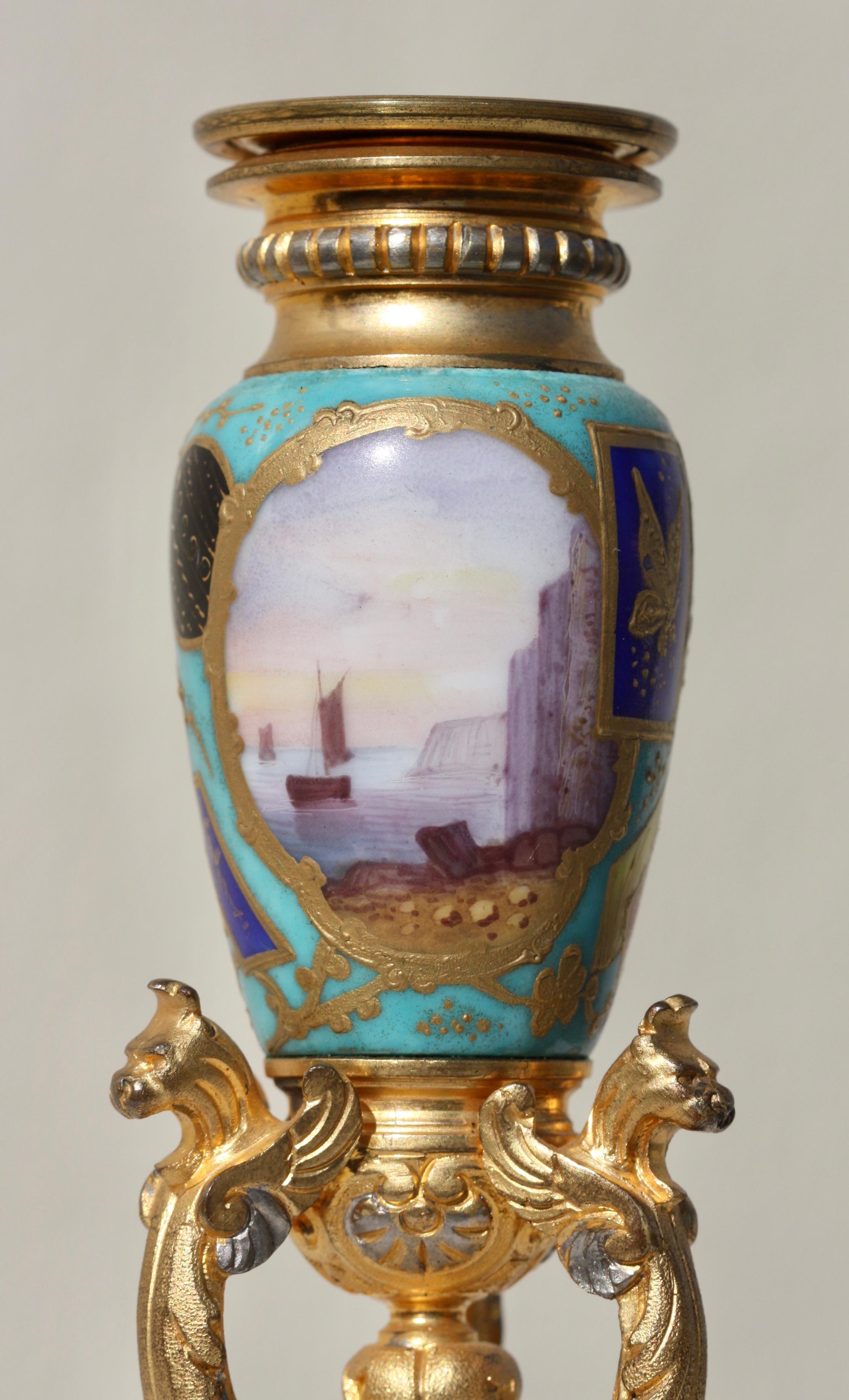 French Gilt-Bronze and Sevrès Style Porcelain-Mounted Candle Stick For Sale 1