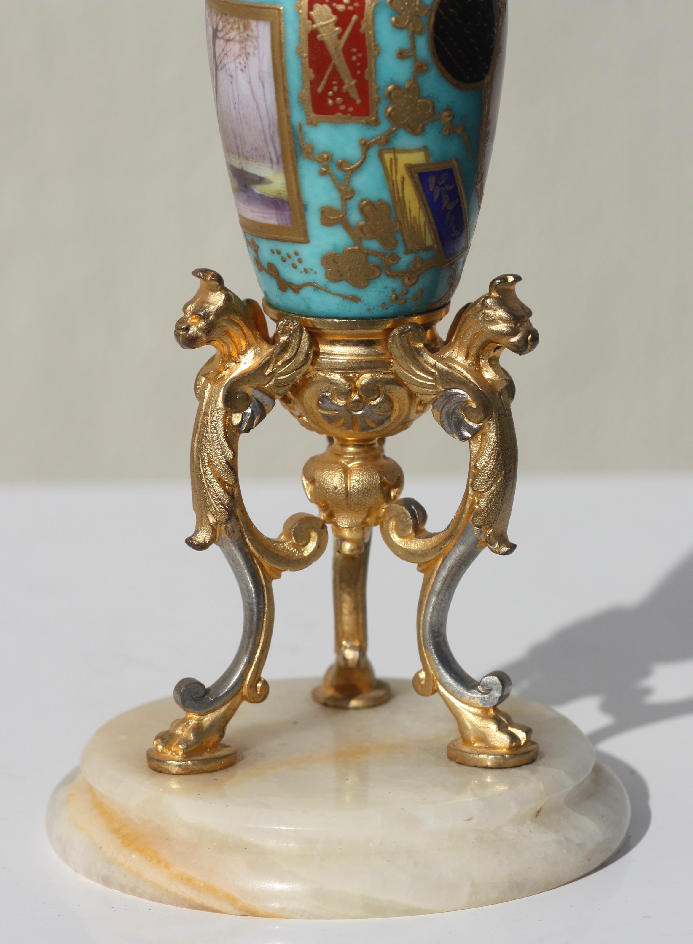 French Gilt-Bronze and Sevrès Style Porcelain-Mounted Candle Stick For Sale 2